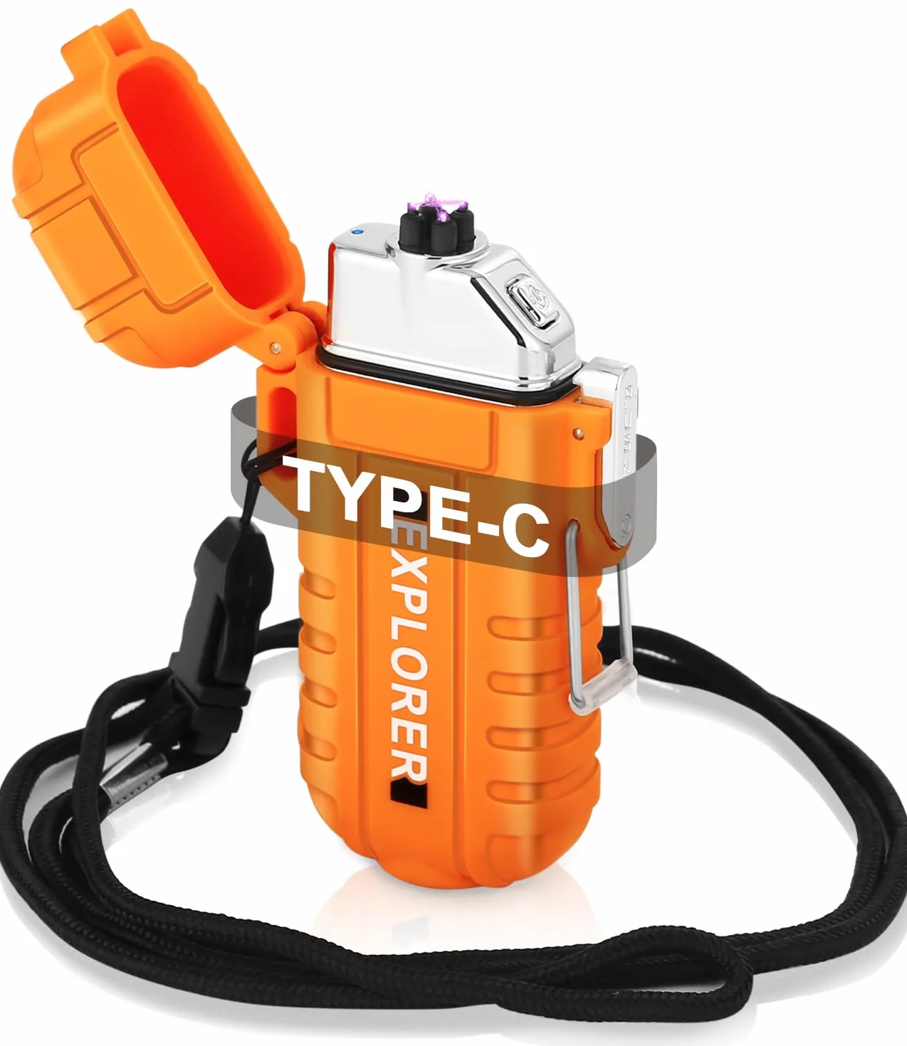 Mechero eléctrico recargable USB, encendedor de doble arco resistente al agua y viento con linterna, Tipo C para camping y senderismo