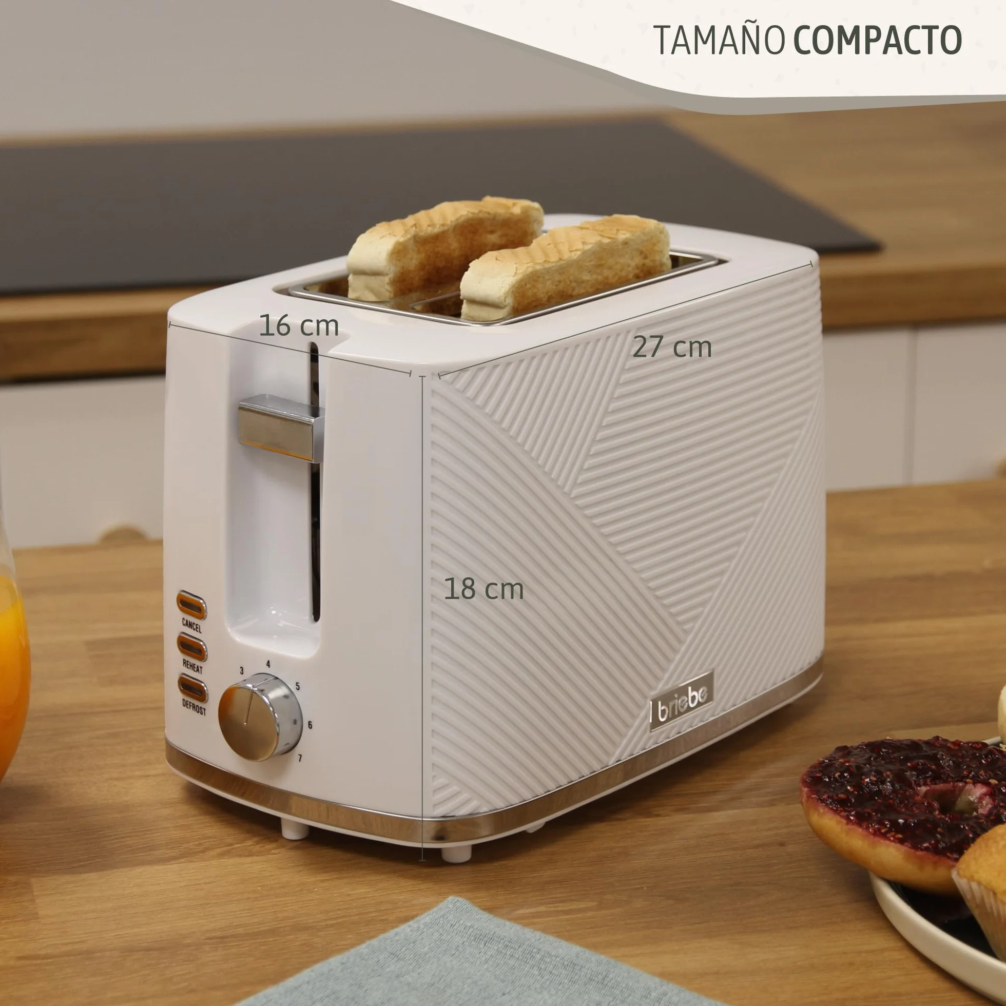 briebe Elegance Set Tostadora Pan Ranura Ancha 2 Rebanadas, 7 Niveles Tostado + Hervidor Agua Eléctrico 1,7L Inalámbrico, 2200W Ebullición Rápida, Libre BPA, Pack Desayuno Diseño Moderno Blanco