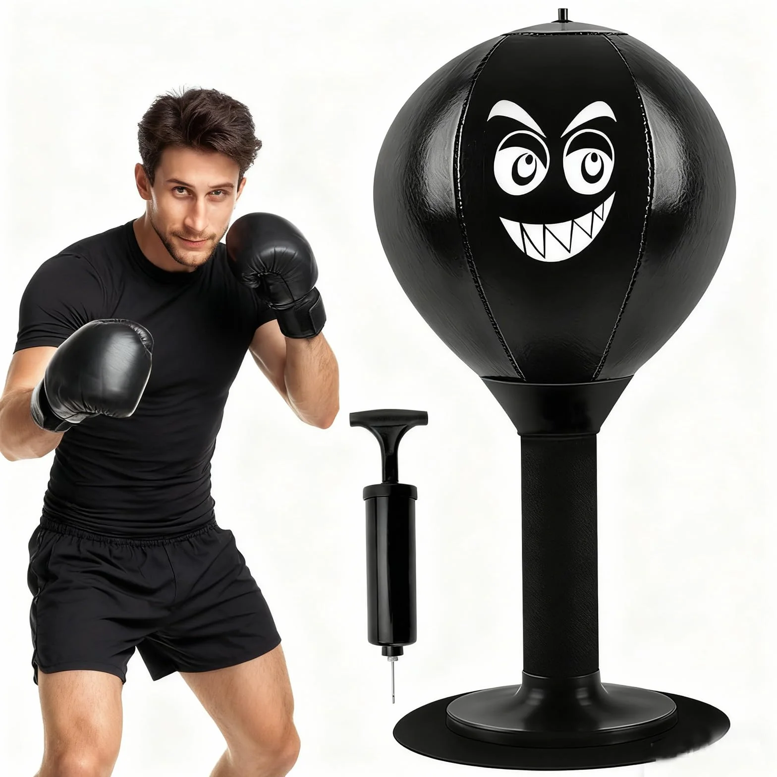 Saco de boxeo escritorio con ventosa y bomba – Pelota de boxeo inflable antiestrés para oficina