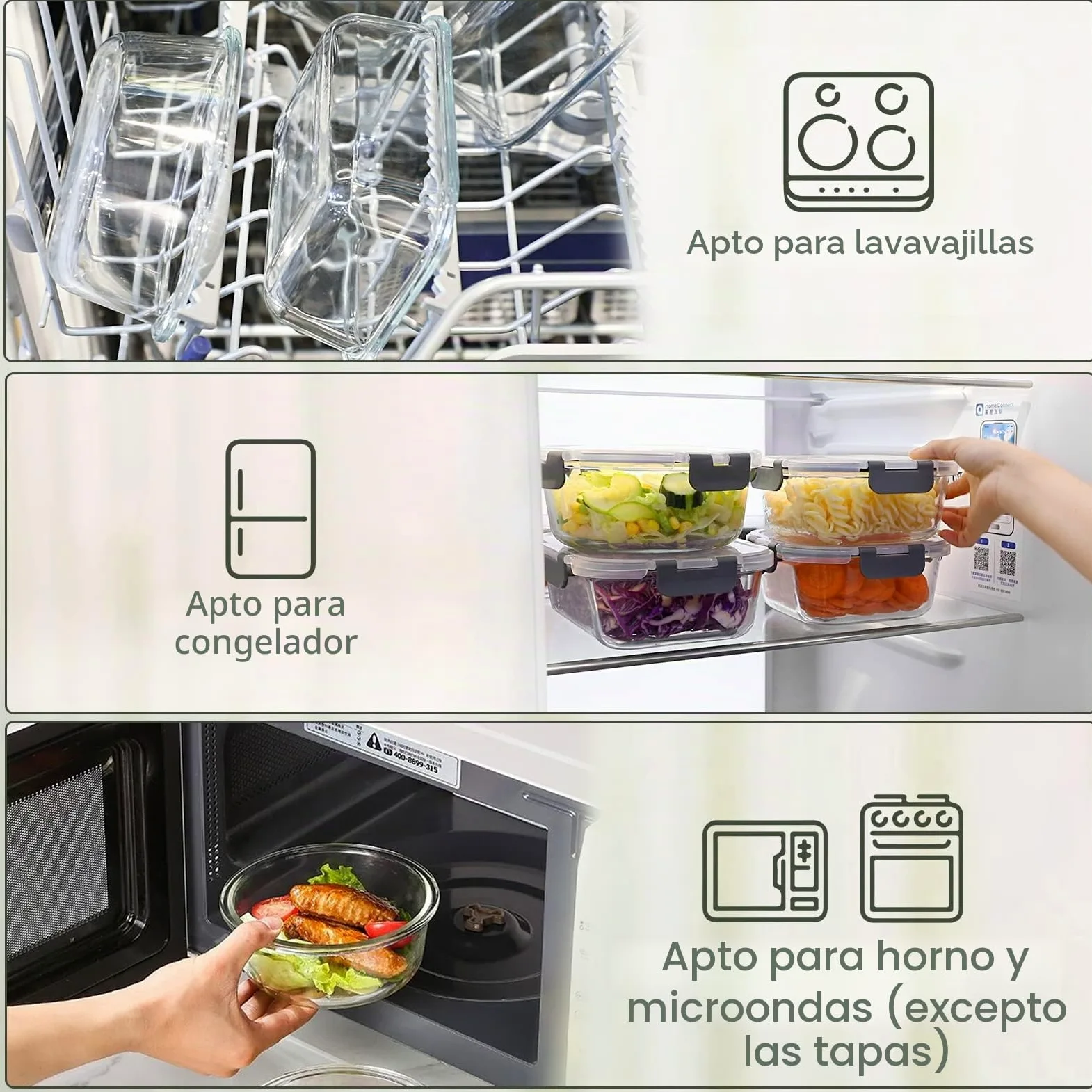 MCIRCO Recipientes de vidrio para alimentos 30 piezas [15 recipientes + 15 tapas] - Recipientes de vidrio - Tapas transparentes - Sin BPA - para la cocina de casa o el restaurante