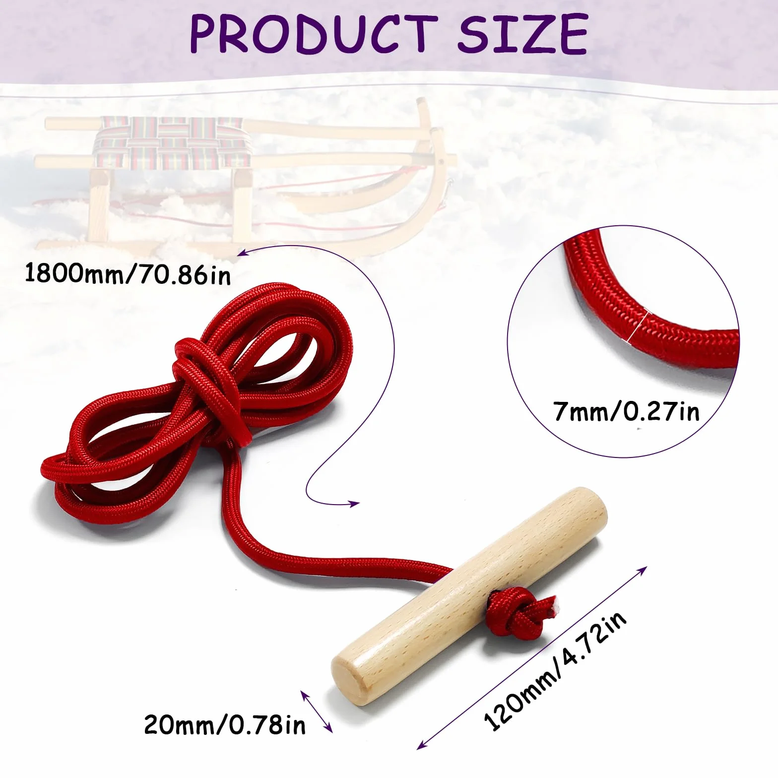 Cuerda de Trineo 1.8m Mango de Madera Diámetro 6mm