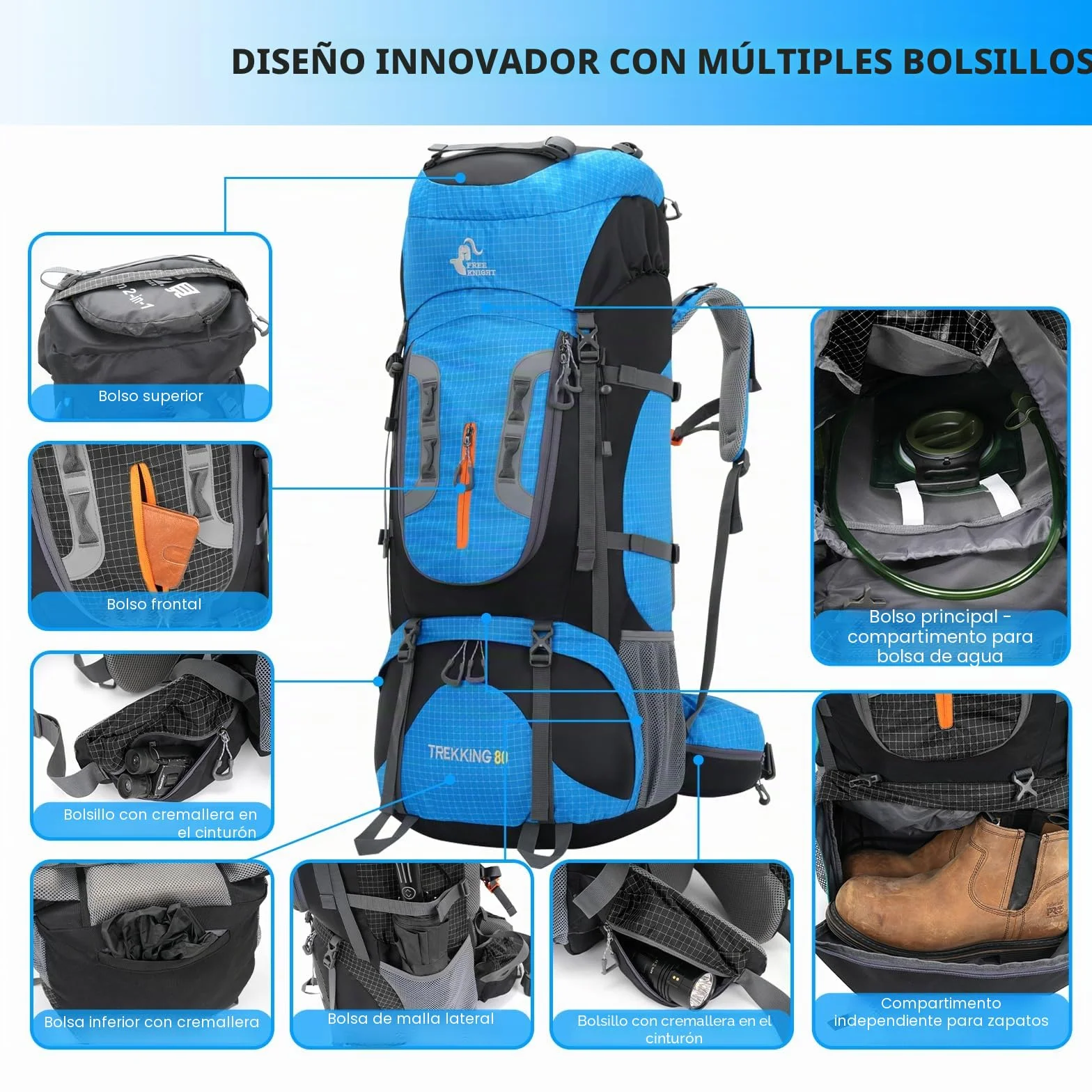 Bseash Mochila impermeable 80 L para senderismo camping con cubierta lluvia ligera deportes aire libre viajes escalada