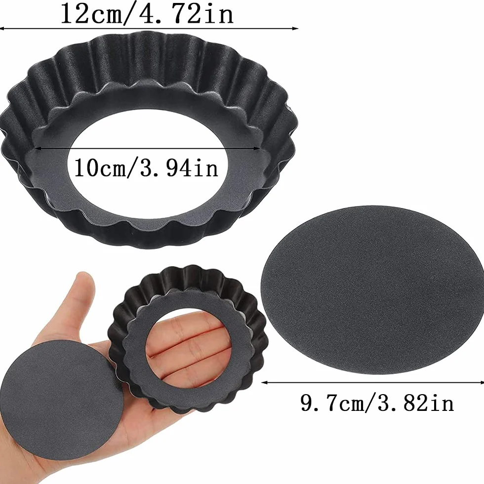 molde para tartas (4 piezas, extraíble, bandeja de acero al carbón, redondo, para quiches y tartaletas (12 cm)