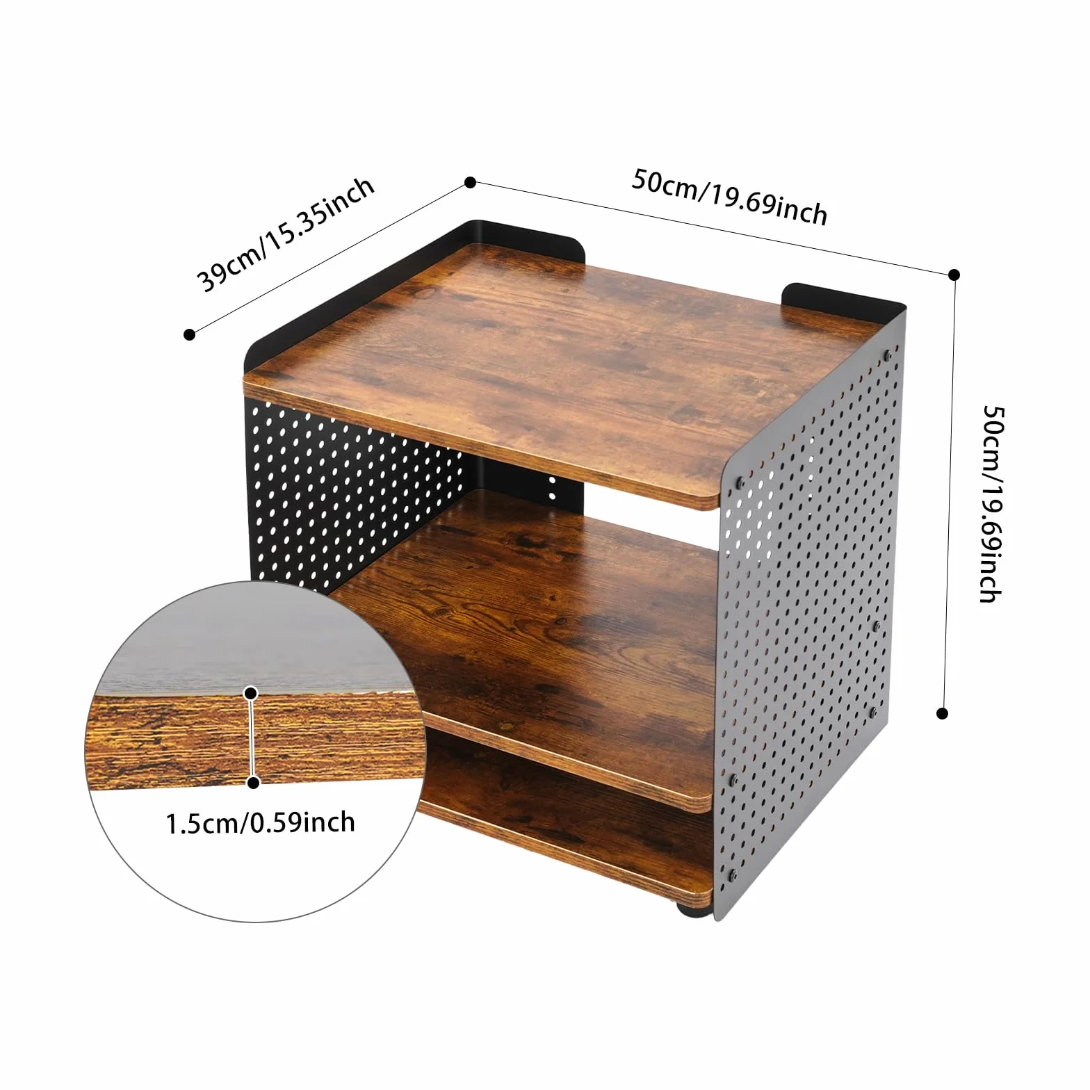 Mesa de impresora, 50 x 39 x 40 cm, soporte para impresora de 3 niveles, soporte para impresora móvil con organizador, estantería, archivador para oficina en casa (negro, marrón)