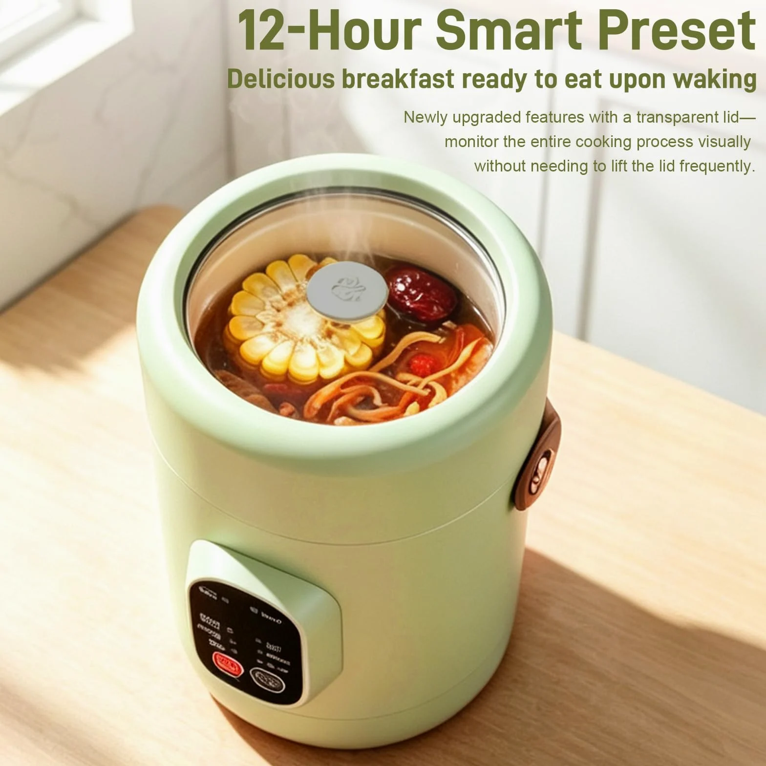 Olla eléctrica portátil de 1,2 L, con cesta vapor de acero inoxidable, cocina de viaje multifunción de 500 W, 8 funciones y temporizador inteligente 12 h, ideal para pasta, sopas y olla caliente