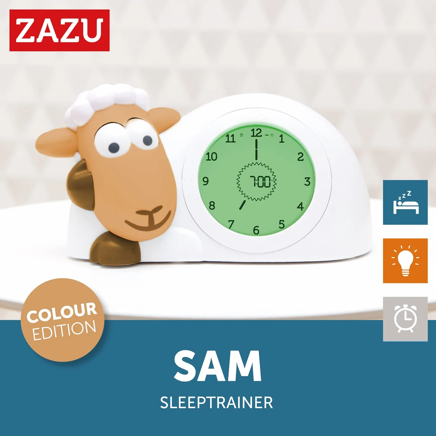 Zazu Reloj Despertador Digital para niños y bebés, ZA-SAM-08, Camel