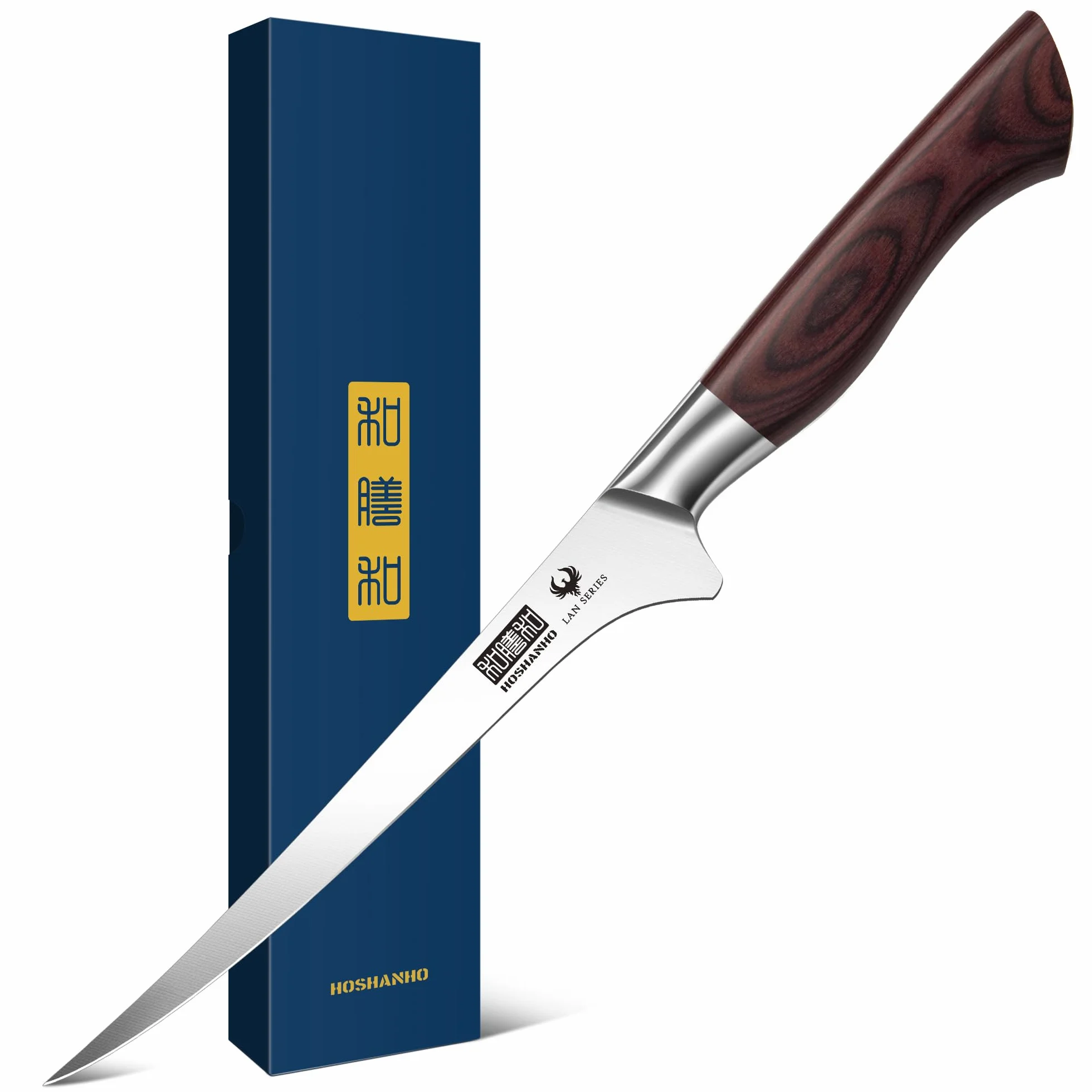 HOSHANHO Cuchillo de Filete 18 cm, Súper Afilado Japones Cuchillo para Pescado deAcero Inoxidable de Alto Carbono, Profesional Cuchillo de Filetear con Mango de Madera
