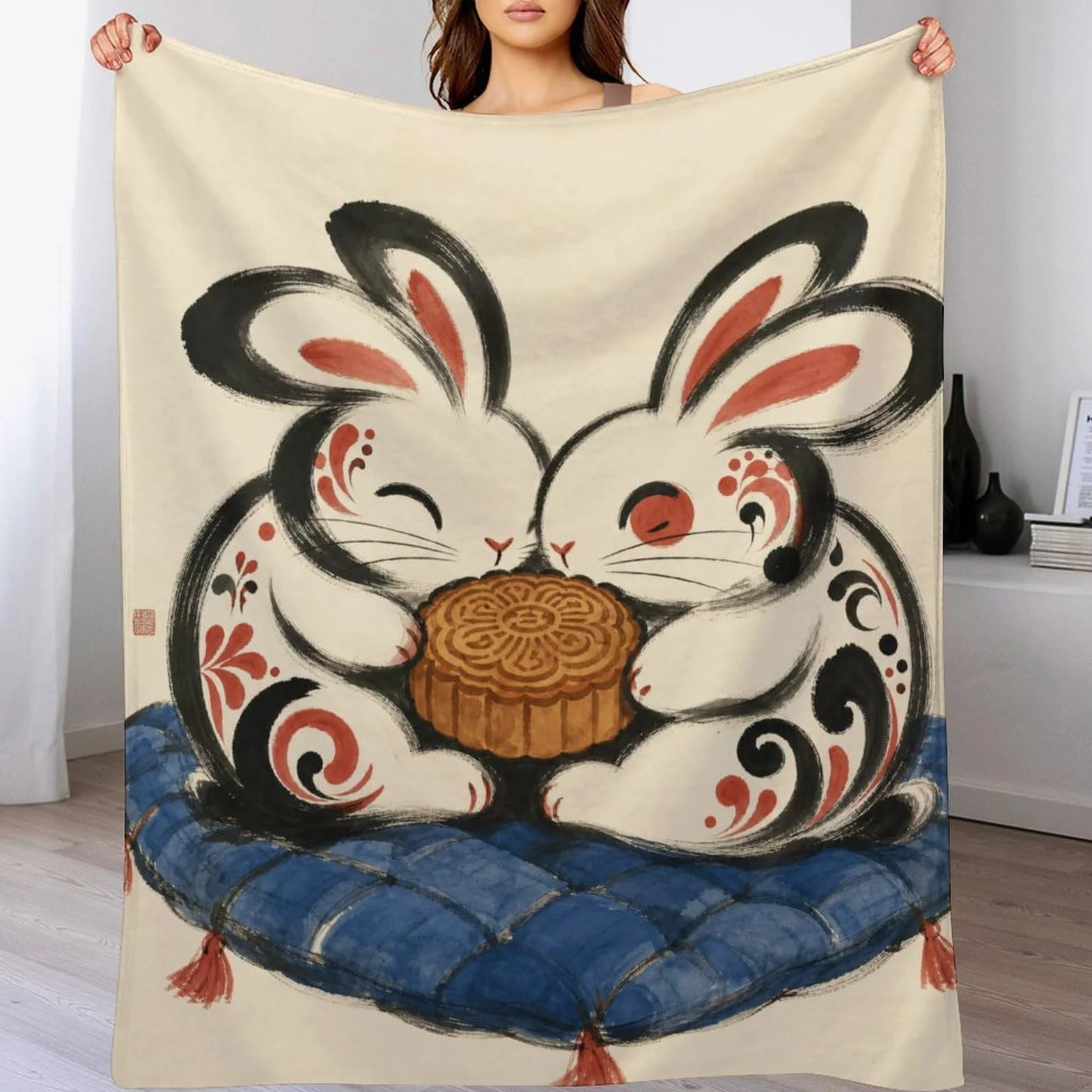 Pareja de Conejos con Tambor Manta Manta TV Calida Polar Sofa Dormitorio | manta sofa suave con Libro de cuentos de animales y Linda ilustración infantil, para sofa, cama, 175x200cm(70x80in)