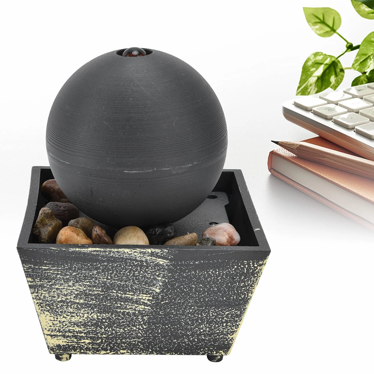 Fuente de la Cascada de Escritorio USB Función de Agua Zen con alimentación con Dispositivo de Flujo de Agua de Bola Grande de circulación de Interior Mini Feng Shui Fuente de la