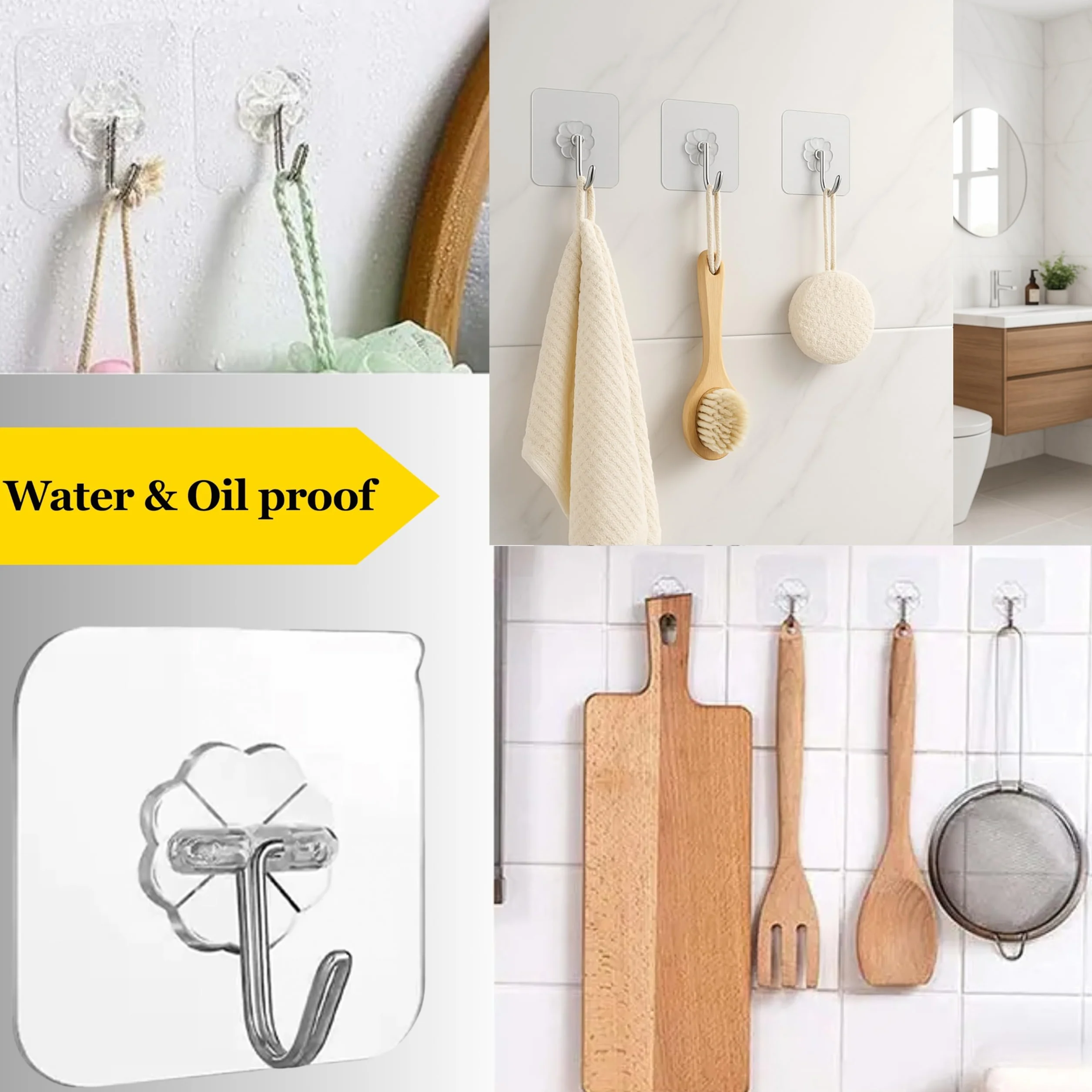 Ganchos Adhesivos Transparentes (35 Unidades) – Potente Fijación, Impermeables – Sin Taladro, para Cocina, Baño y Hogar