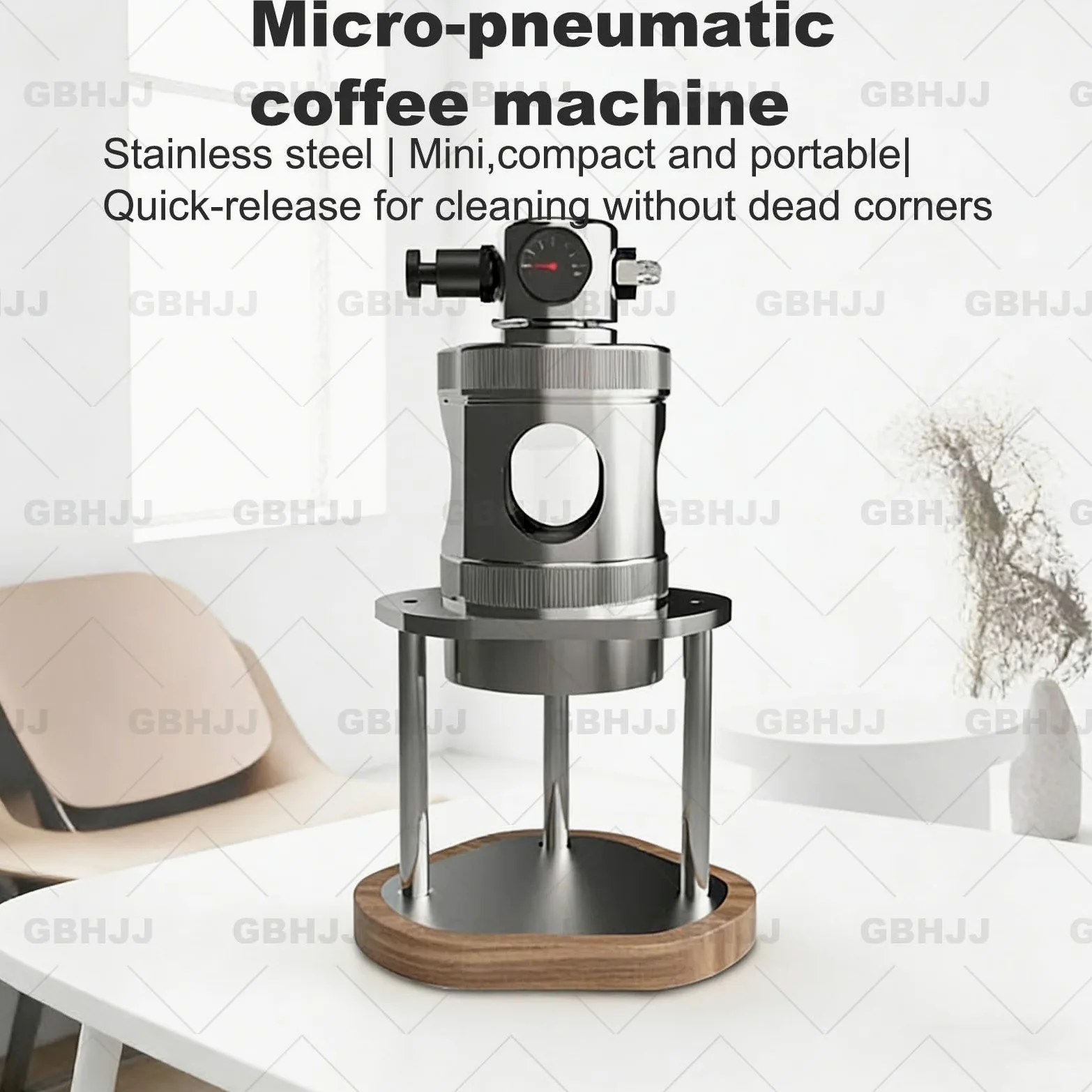 Cafetera espresso neumática de 58 mm con manómetro, cafetera espresso manual portátil, diseño desmontable para el hogar, camping y viajes