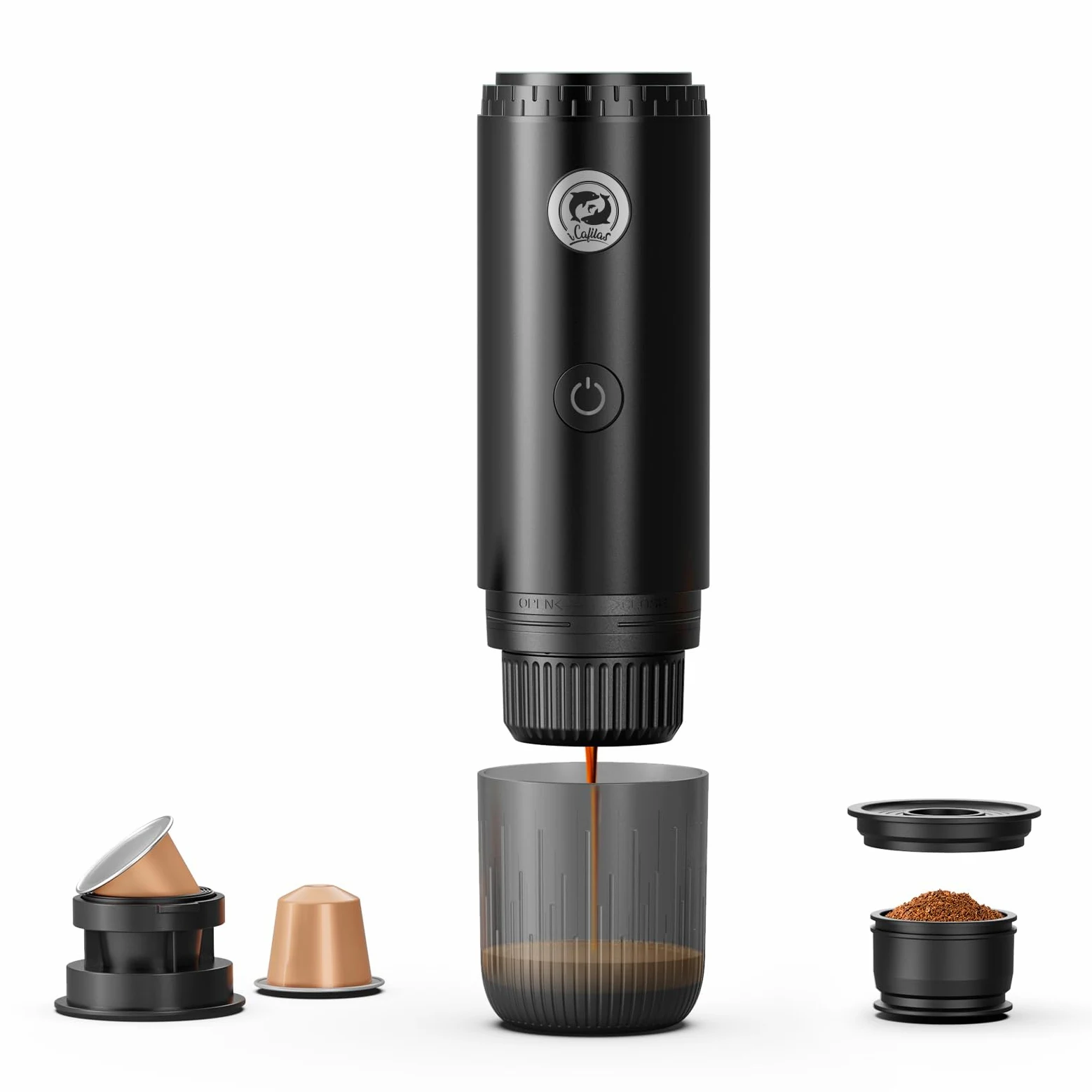 Cafetera espresso portátil con autocalentamiento, cafetera eléctrica de viaje de 19 bares para campamento y coche, mini máquina de espresso 2 en 1 compatible con cápsulas Nespresso y café molido
