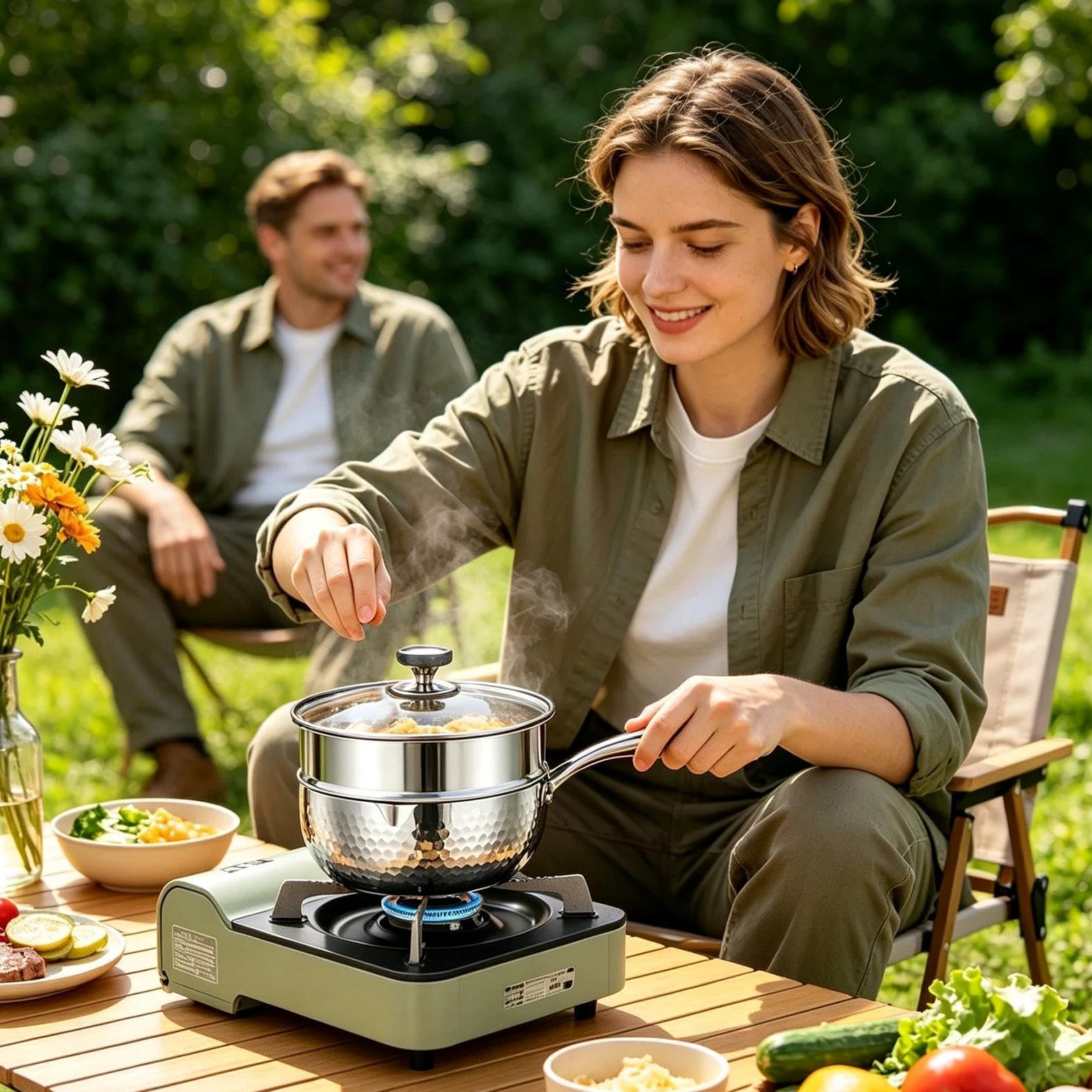 Cazo Con Tapa Acero Inoxidable Con Tapa, Asa Y Pico Vertedor | Cazo Pequeño Para Vapor Y Salsas para la cocina doméstica, cocinar, freír, guisar, hervir, sopas, salsas, comidas