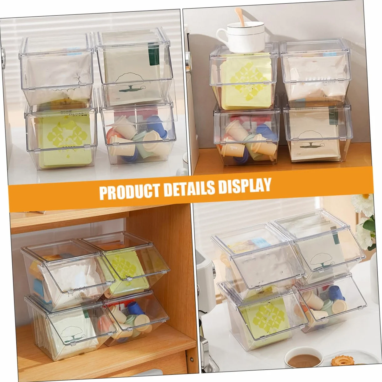 LIFKOME Organizador De Bolsitas De Té y Café Acrílico, 4 Piezas, Compacto y Transparente, Resistente y Liviano, Para Cocina y Despensa, Caja Apilable Capacidad Grande