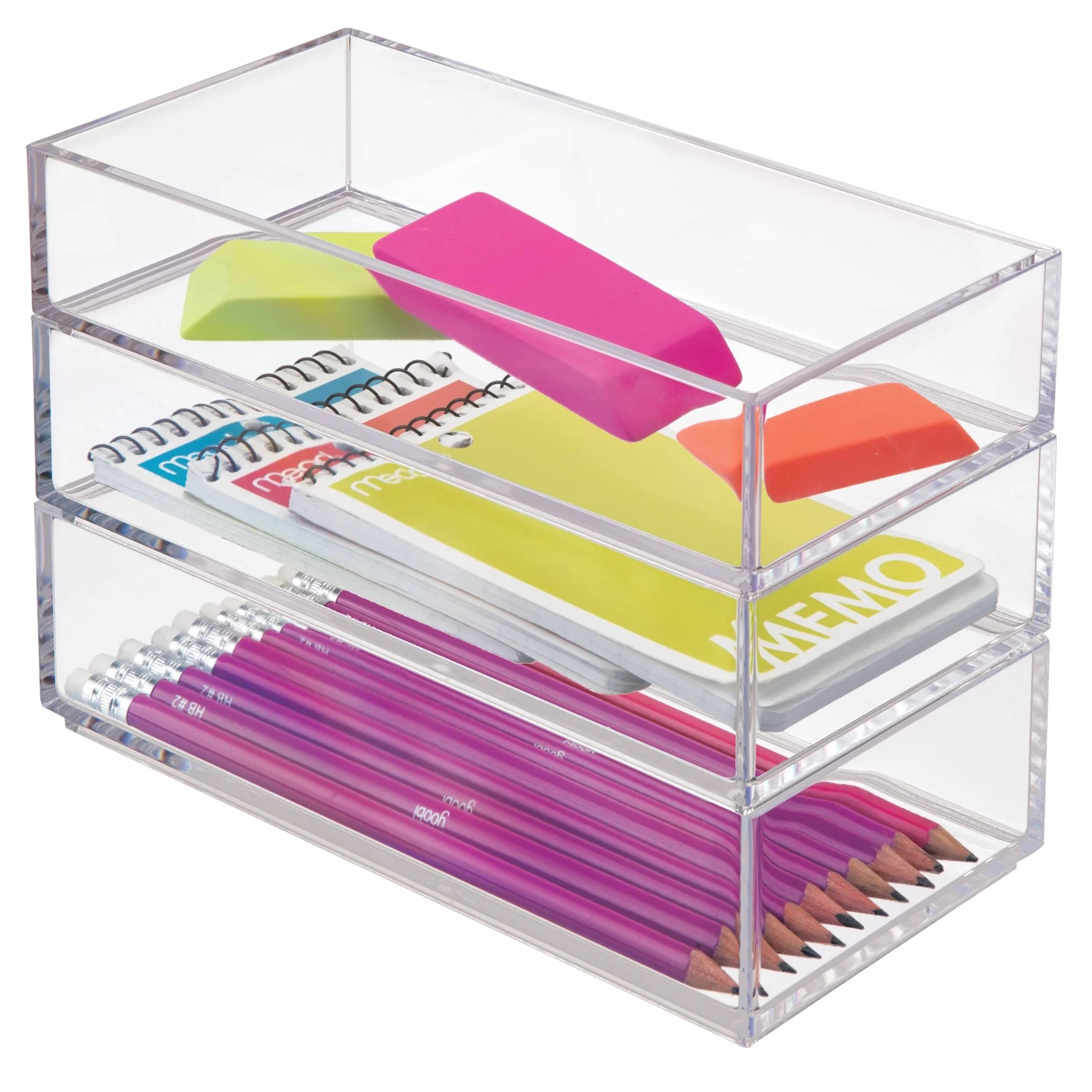 iDesign Organizador de maquillaje y cosméticos, organizador de cajones pequeño de plástico libre de BPA, caja apilable para baño, cocina y oficina, transparente