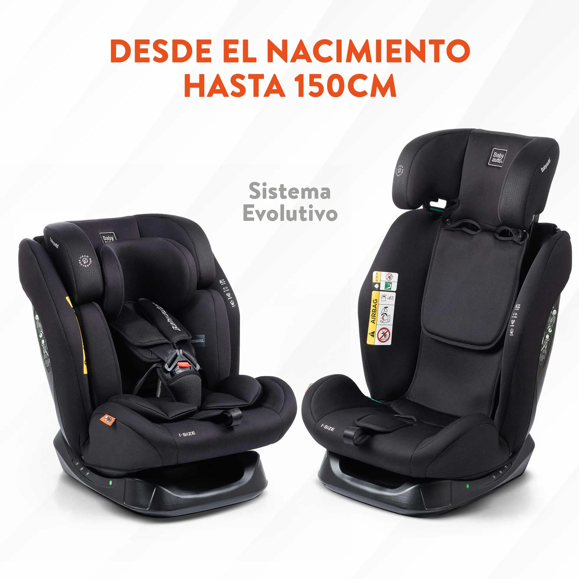 BABYAUTO - Silla de coche sin isofix LOLO 40-150cm – Edad: desde el nacimiento hasta los 12 años –I-size – Acontramarcha hasta los 105 cm, 4 años aprox - Sin Isofix (BLACK EMBOSSED)