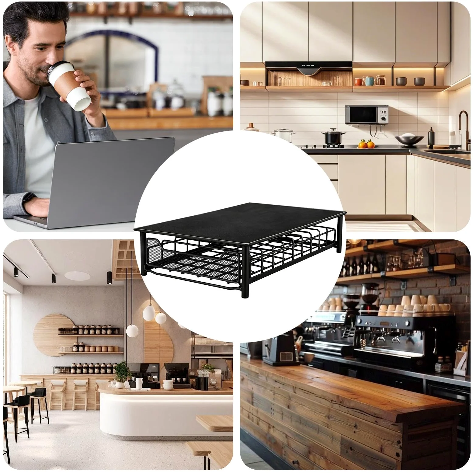 Cajón para Cápsulas de Café Capacidad para 60 Cápsulas de Acceso Rápido | Base para Estación de Café con Cajón Extraíble para Salón, Cocina, Oficina o Junto a