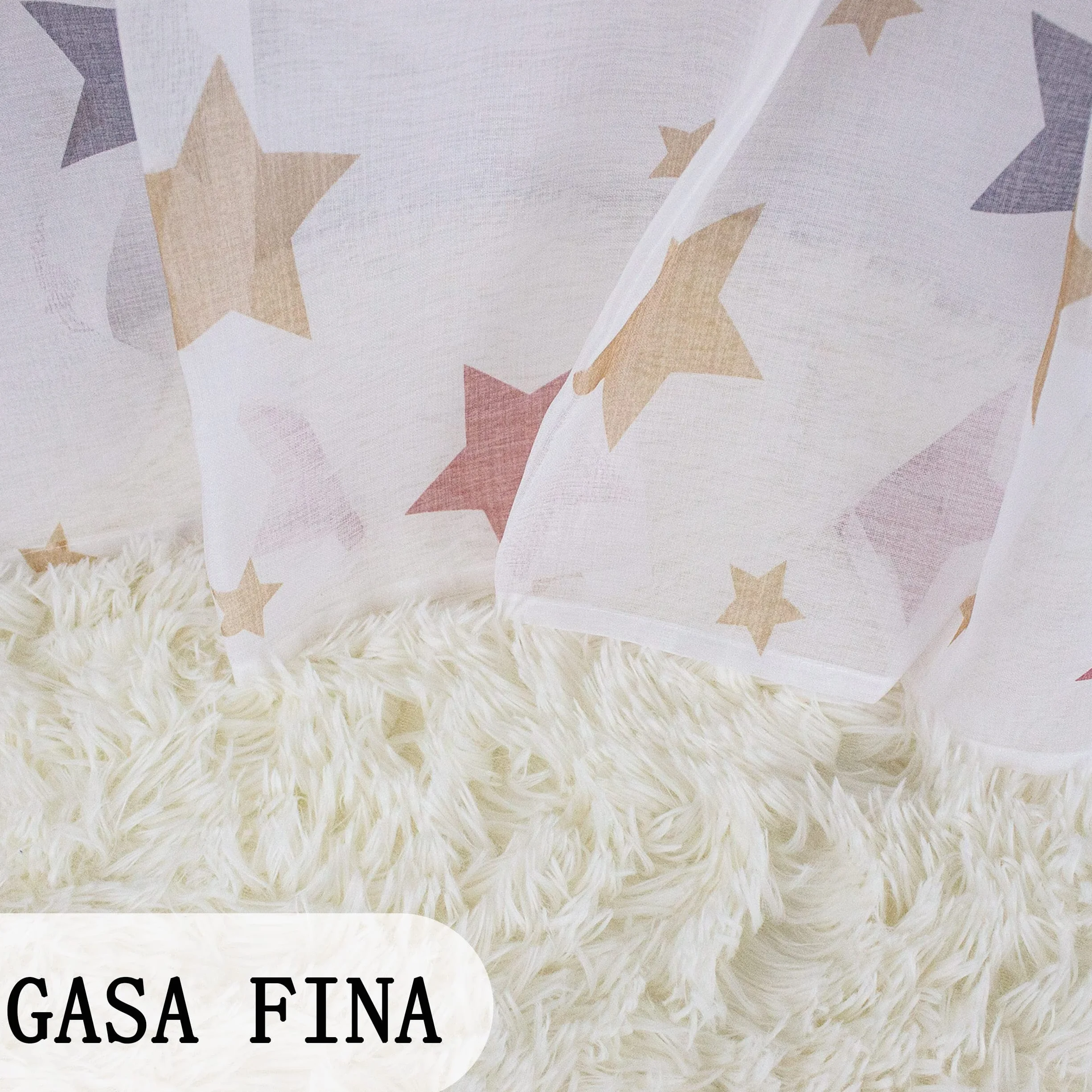 Cortinas Translúcidas Infantiles Niño 140x260cm 2 Paneles Estampado Estrellas Dalina Textil