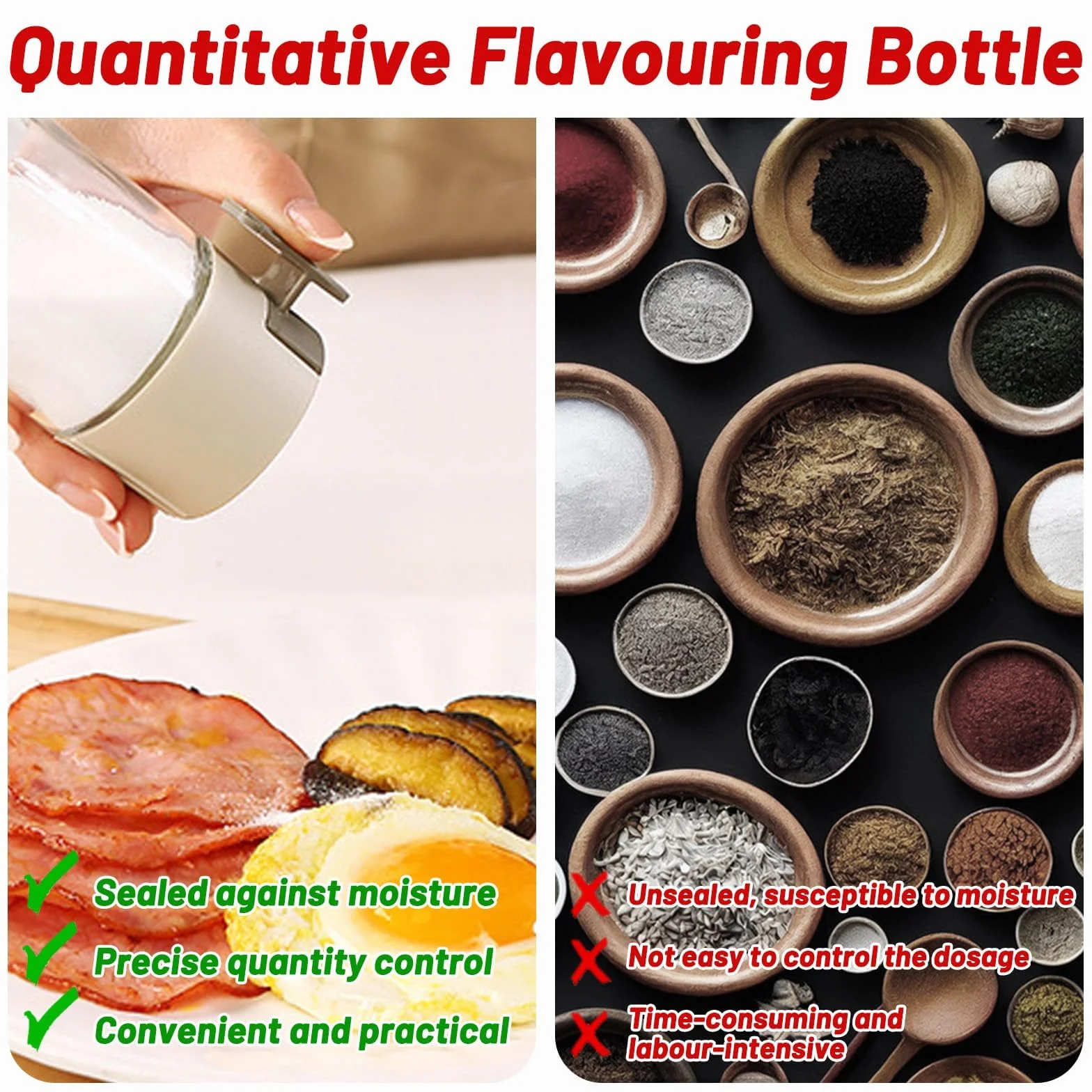 Juego de 4 Botes Especias con Asa, 100 ml Tarros de Especias con Dosificador de Sal y Pimentero, Dosificación Precisa de 0,5 g para Salero de Cocina Dispensador de Azúcar
