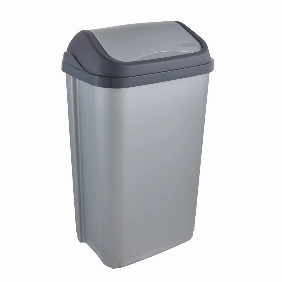 keeeper Cubo de Basura con Tapa Basculante, 50 l, Swantje, Plateado