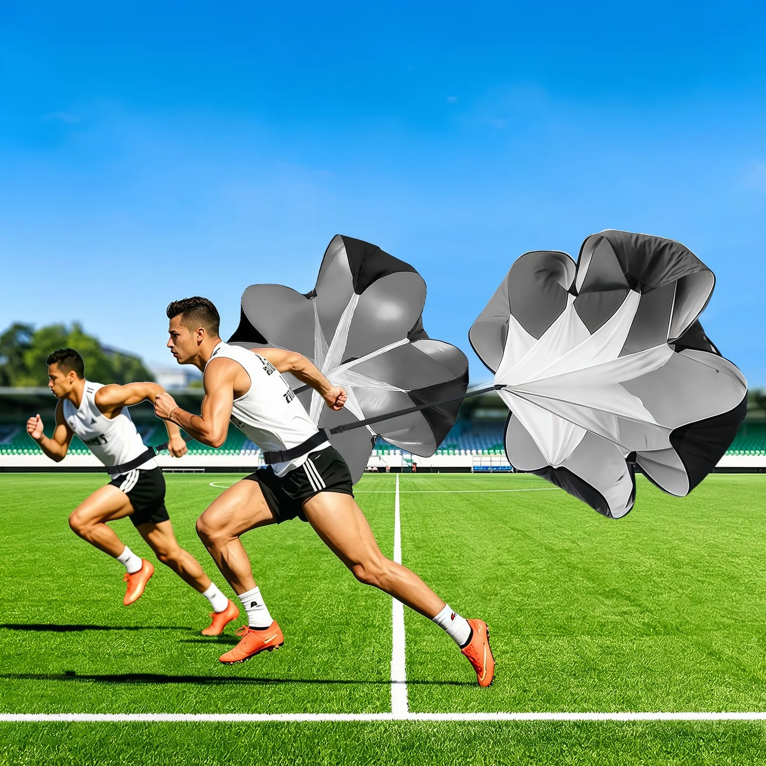 Paracaídas de Resistencia 2 Piezas, Negro, Paracaídas de Entrenamiento con Correa Ajustable para Sprint, Rugby, Fútbol, Béisbol