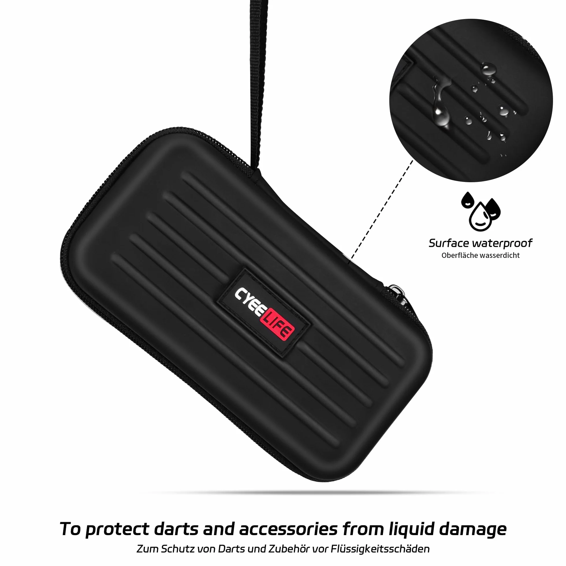 CyeeLife Bolsa para Dardos - Protección para Dardos de Acero o Blandos, Múltiples Bolsillos para Plumas y Accesorios, Negro, Bolsa Deportiva