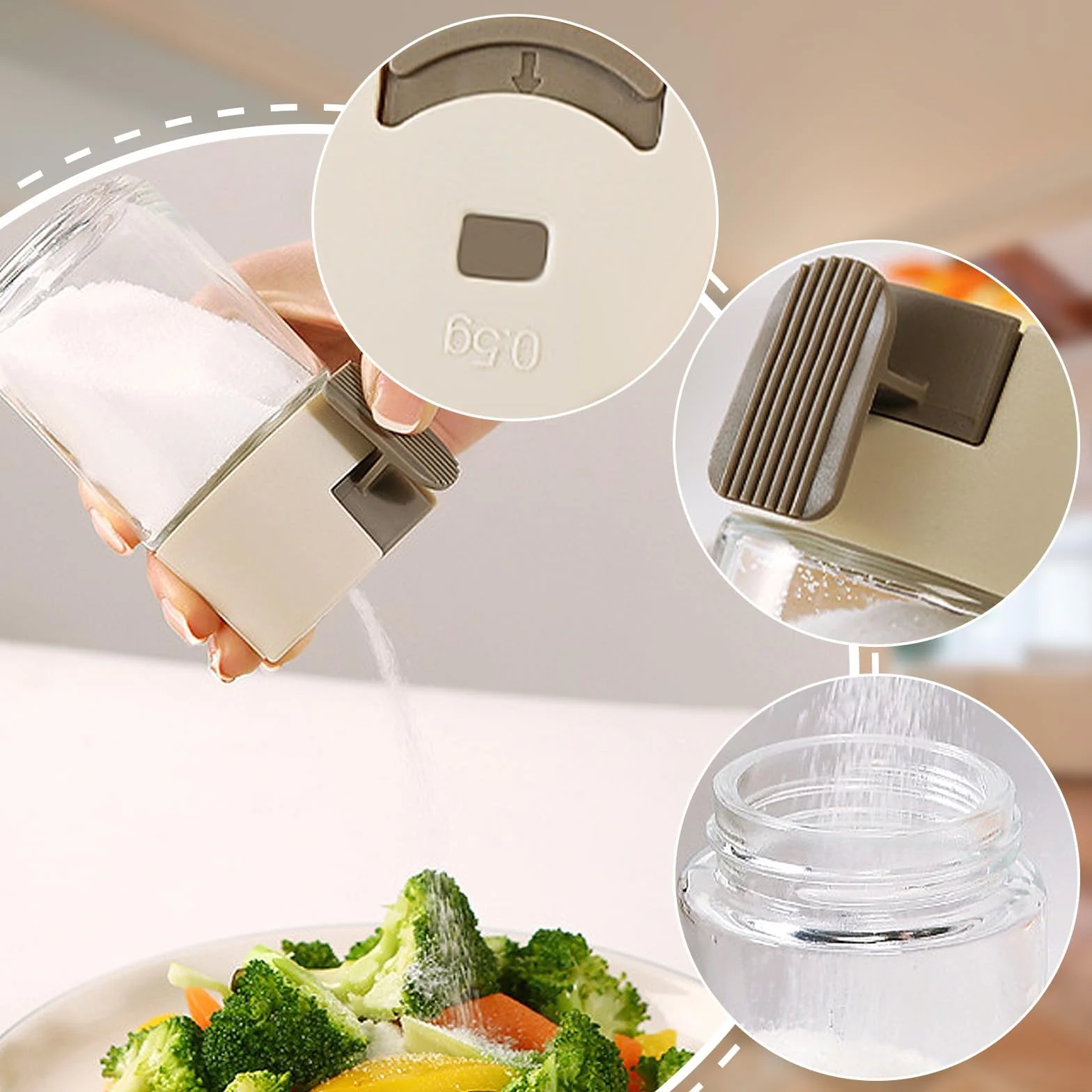 Juego de 4 Botes Especias con Asa, 100 ml Tarros de Especias con Dosificador de Sal y Pimentero, Dosificación Precisa de 0,5 g para Salero de Cocina Dispensador de Azúcar