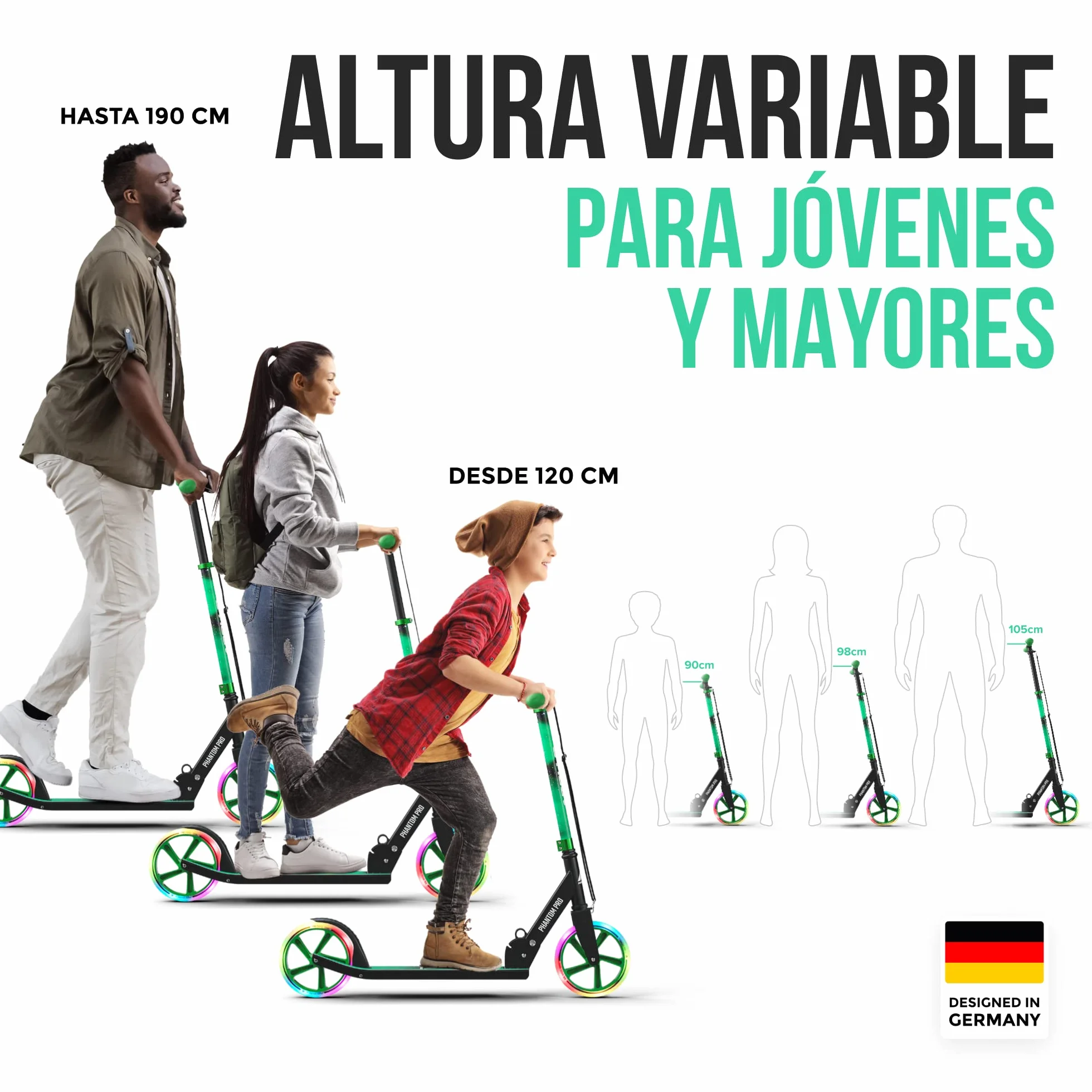 Apollo Phantom Pro Patinete Urbano Plegable 200 mm Ruedas XXL para Niños y Adultos hasta 100 kg