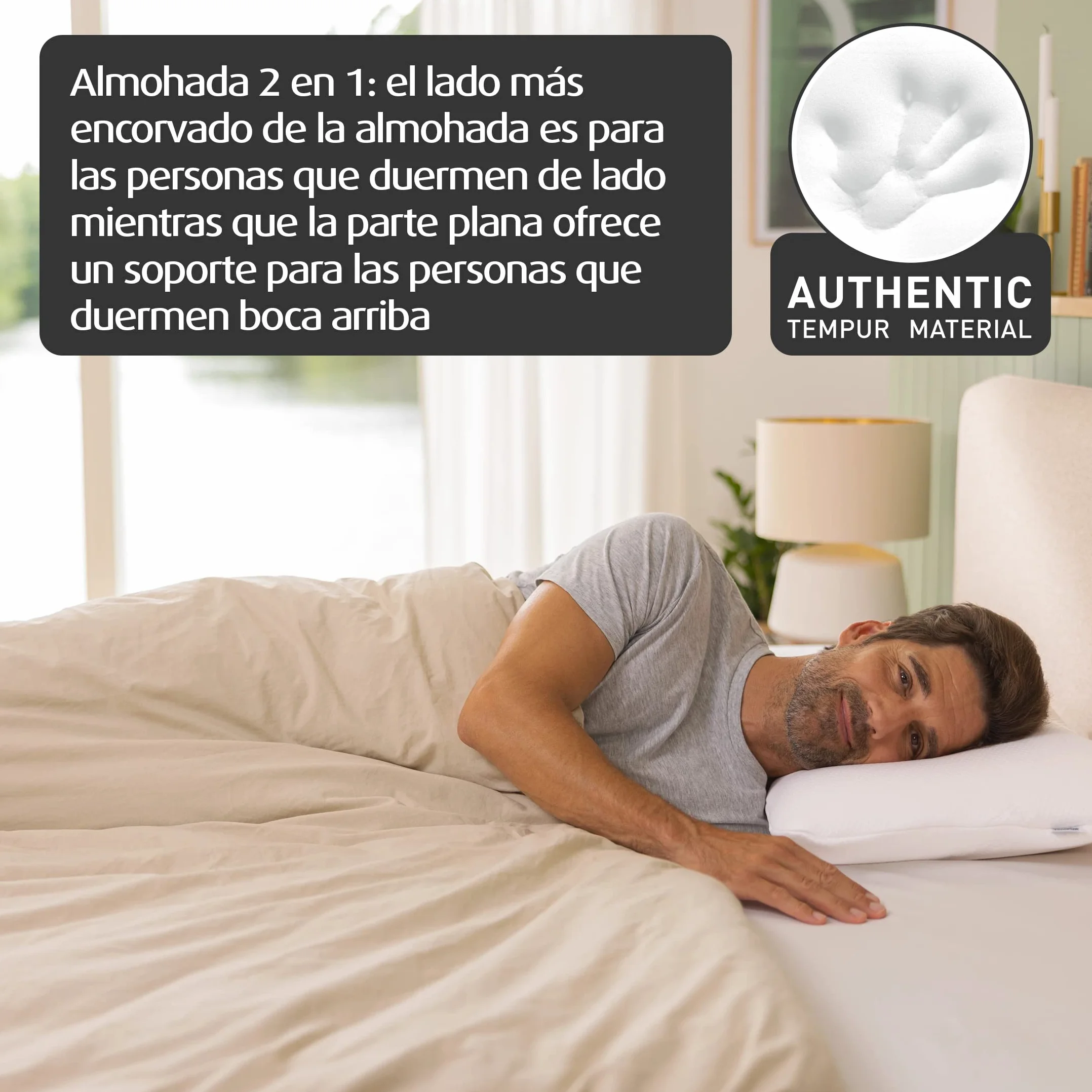 TEMPUR Symphony Almohada de Espuma Viscoelástica, almohada cervical ergonómica para durmientes de espalda y de lado, firmeza, L (63 x 43 x 14 cm), Blanco