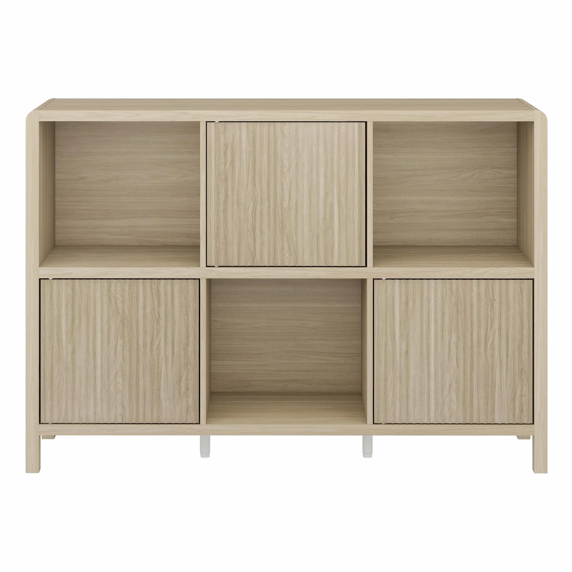 [en.casa] Aparador Bajo Lukkodso con 6 Compartimentos Mueble Auxiliar con 3 Puertas Variables Rectangular Armario Multiusos 77 x 110 x 30 cm - Efecto Roble