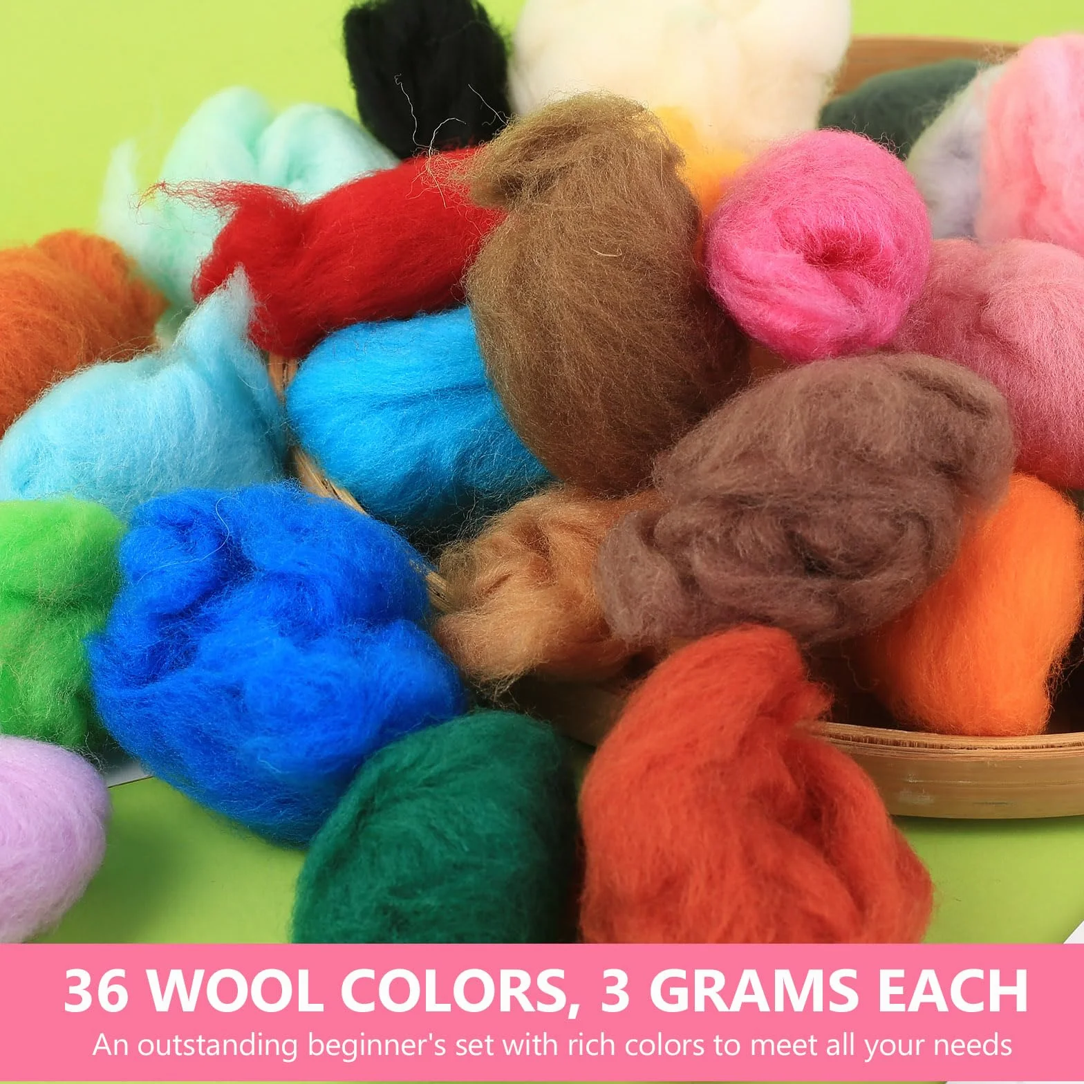 But Oswetf Kit Fieltro Lana 36 Colores, 108 g Lana de Fieltro para Fieltrar en Seco, Lanas Fieltros para Fieltrar en Húmedo, Proyectos de Manualidades DIY Kit de iniciación para Principiantes