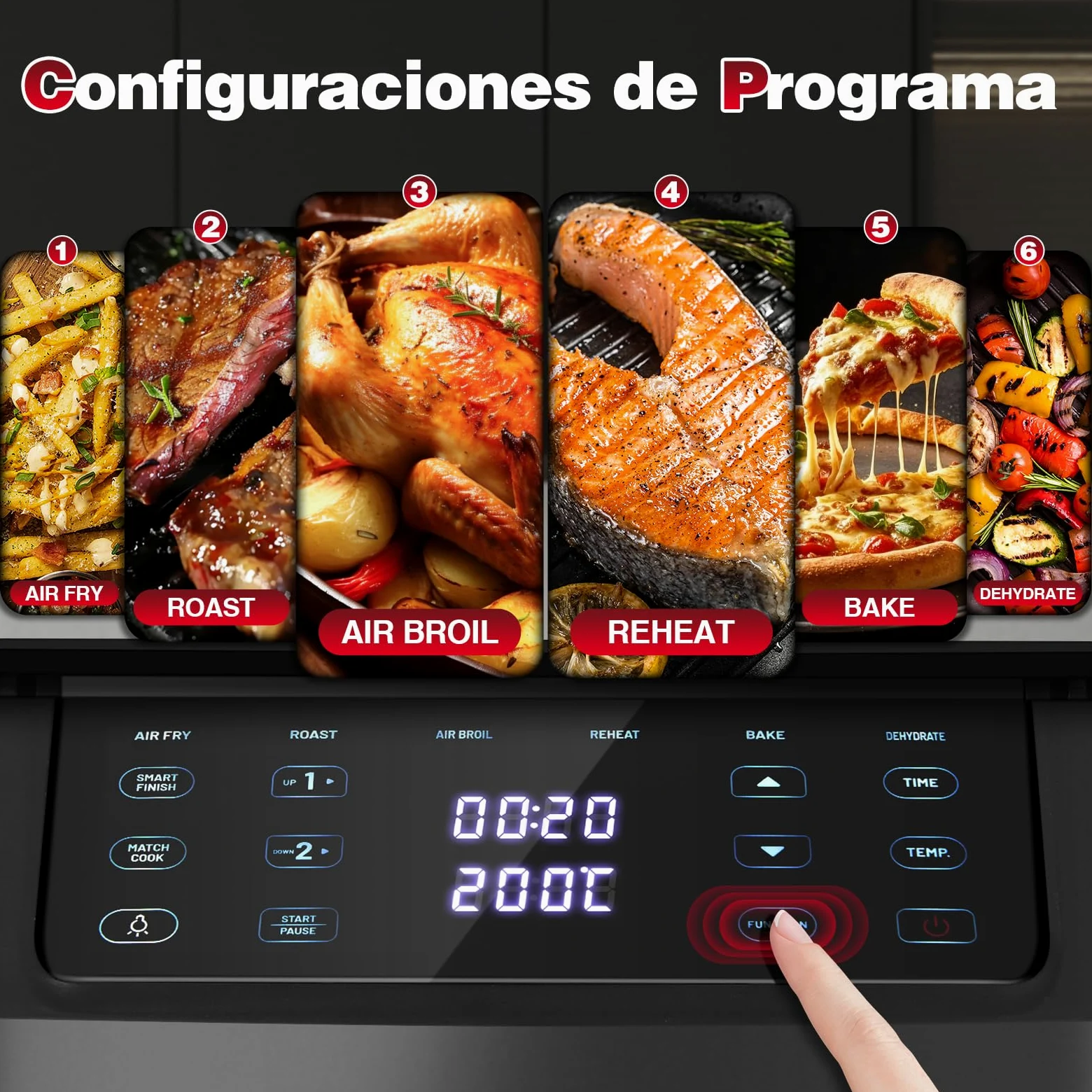 TopStrong Double Stack Freidora de aire, 11 L Air Fryer Doble Cesta Vertical, 40℃-220℃, 6 Funciones de Cocción & 8 Programas Preconfigurados, Ahorrar Espacio, 2500W (Negro Ventana)