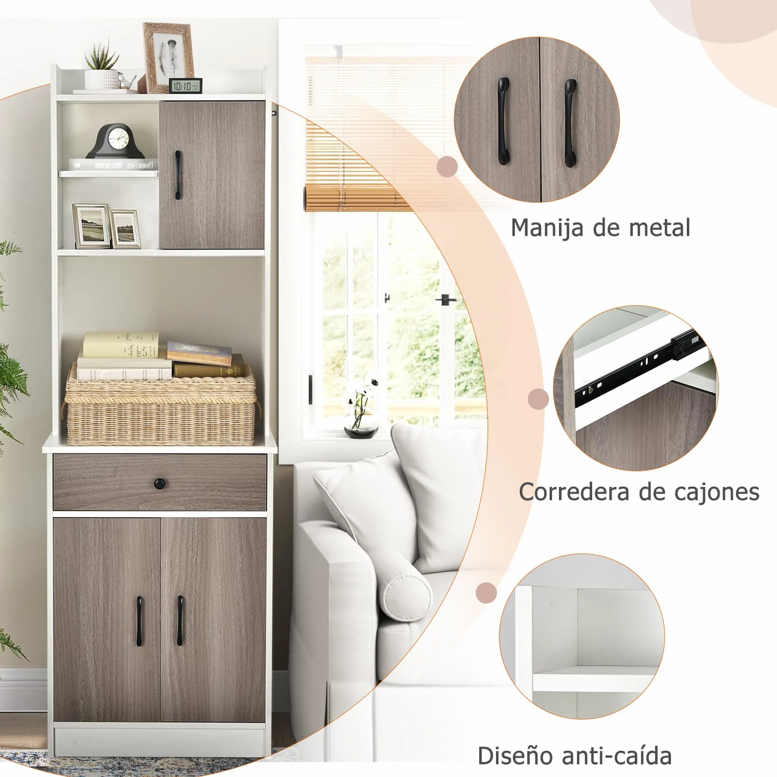 GOPLUS Armario de cocina, armario independiente con cajón ancho, estantes ajustables, 2 puertas, estante liso, estante de almacenamiento para comedor, cocina, salón, restaurante (blanco)