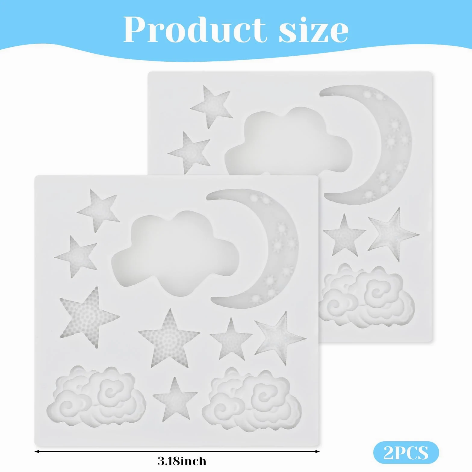 2 moldes de silicona, moldes de arcilla polimérica con forma de estrella y luna para caramelo, chocolate, fondant, decoración de pasteles, bricolaje, hornear, cupcakes, galletas, jabón y velas