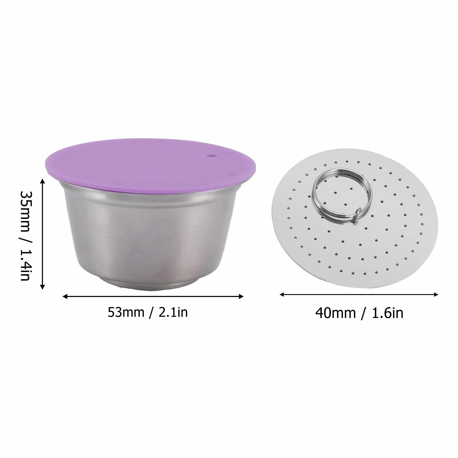 Relleno De Café Recargable, Taza De Cápsula De Café Recargable Reutilizable De Acero Inoxidable, Juego De Taza De Filtro De Café Reutilizable De Cápsulas De Café con Cubierta De Polvo(Purple)