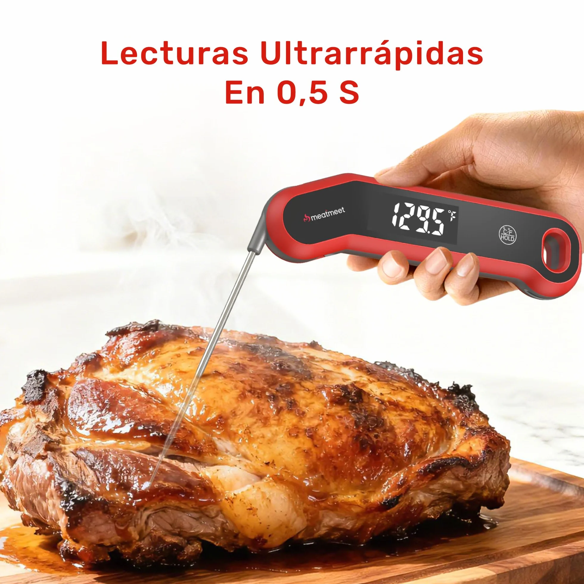 S1 Termometro Cocina Digital de Lectura Instantánea de 0,5s, precisión ± 0,3 °C, Equipado con rotación de pantalla LED giratoria, activación por movimiento y apagado automático