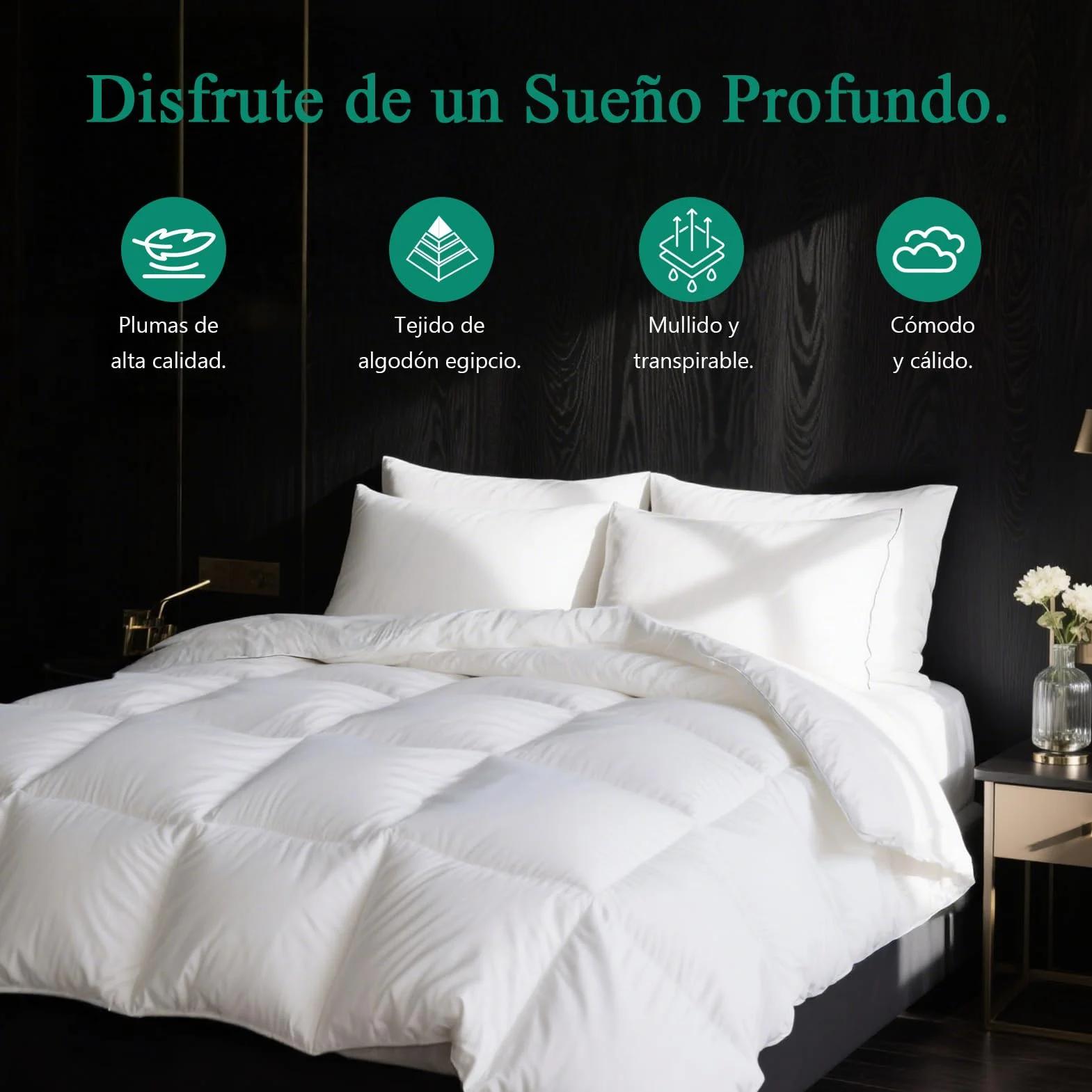 APSMILE Edredón de Plumas y Plumón Cama 160/180, 100% Algodón Egipcio, Relleno Nórdico Plumón para 4 Estaciones 320 gr/m², Lavable Certificado Oeko-Tex y RDS(Blanco, 240x260cm)