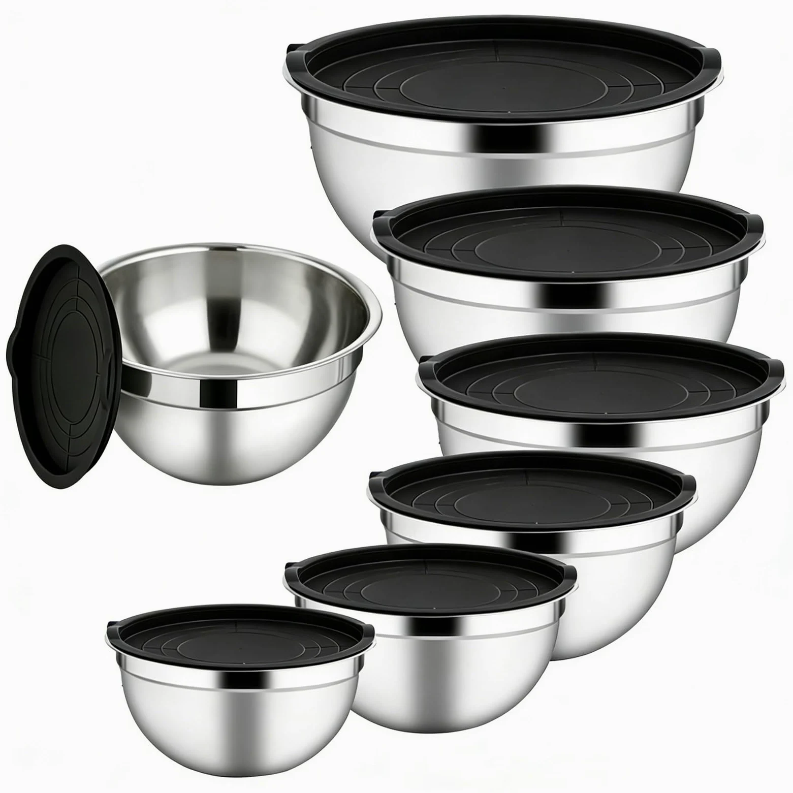 Juego De Bols Para Mezclar Con Juego de 7 Piezas Apilables Redondas con | Boles para Preparación de Alimentos de Hogar y Para Salsa Grano Snacks Condimentos Verdura