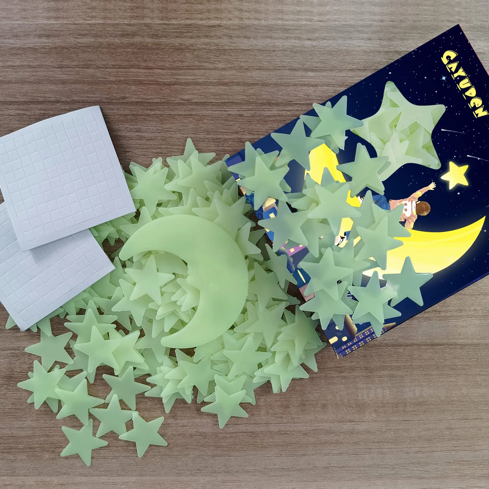 CAYUDEN 201 pcs Estrellas Fluorescentes 3D Pegatinas de Pared Infantiles con Luna