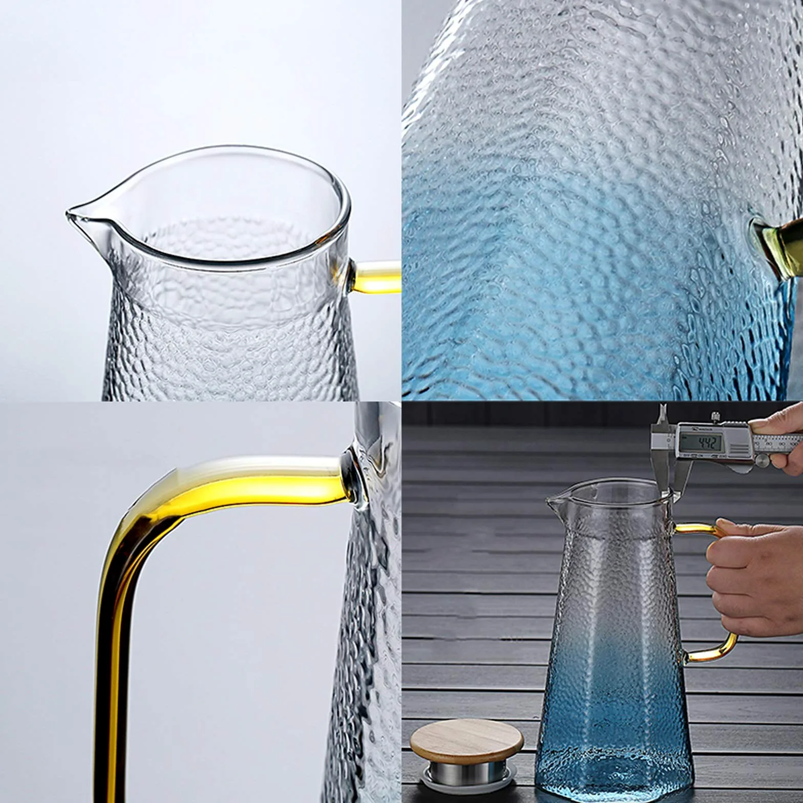 Jarra de Agua Jarra de Cristal Azul con Tapa y Mango Tetera de Vidrio de borosilicato Resistente al Calor fácil de Limpieza para el Jugo, la Leche, Las Bebidas frías o Calientes Teteras de té Helado