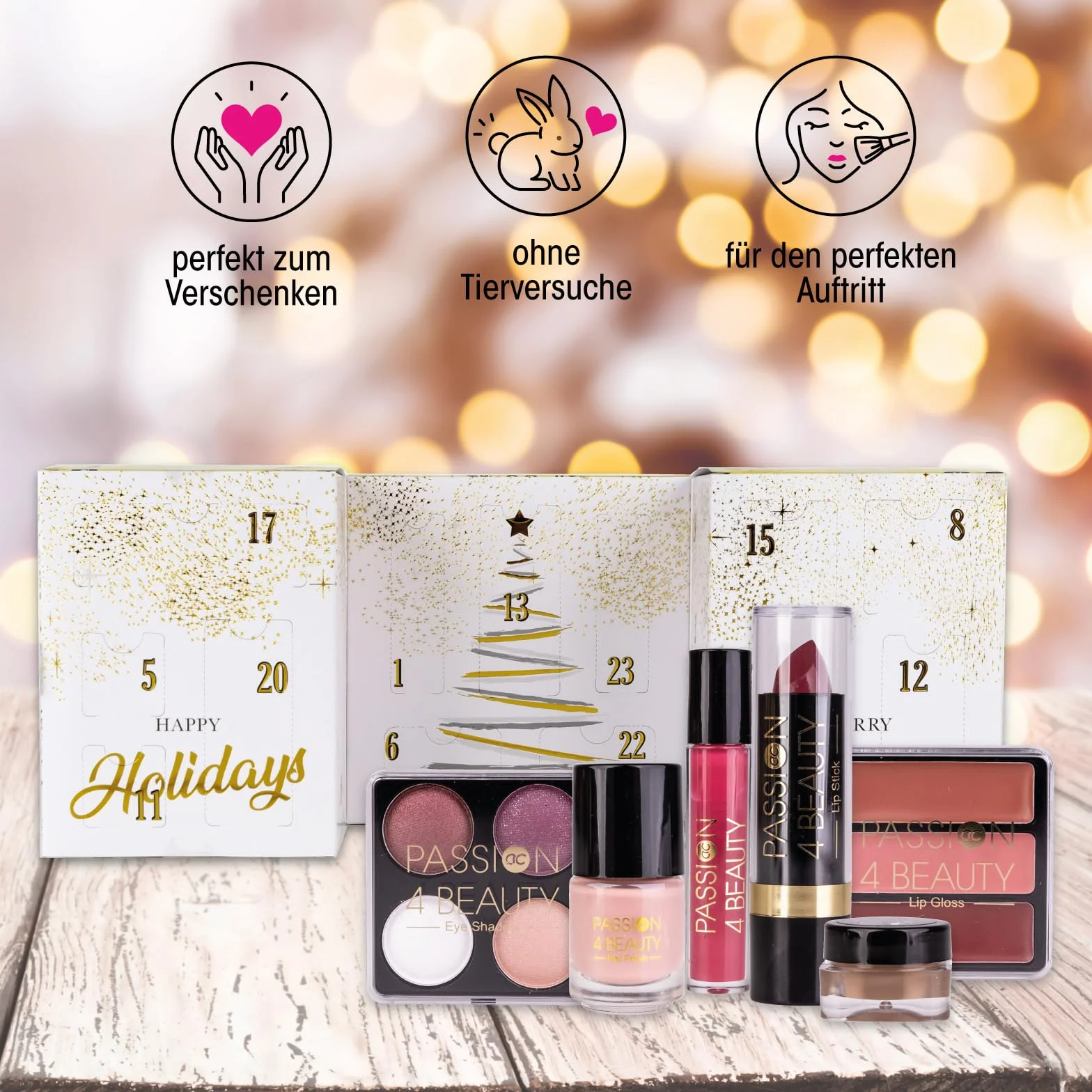 Accentra – calendario de Adviento de belleza con 24 artículos de maquillaje&cosméticos- Calendario para mujeres con brillo de labios, rímel esmalte de uñas, sombras de ojos, aplicadores y más