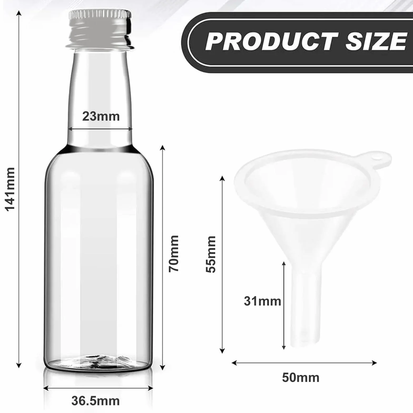 Tokaneit Botellas de Licor Plásticas Vacías 100 ml 50 Piezas con Tapón de Rosca