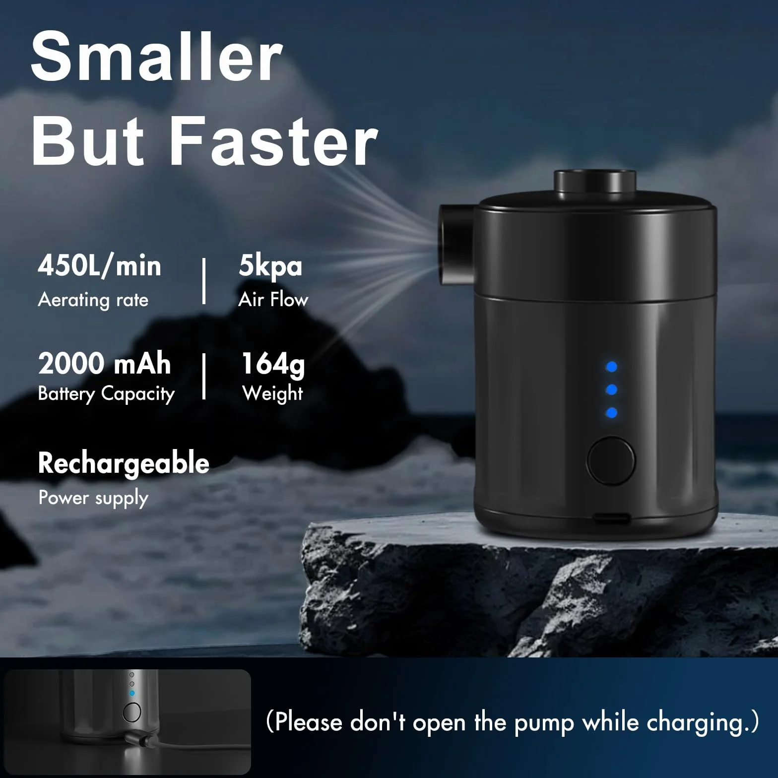 Mojimdo Bomba de Aire Eléctrica Portátil Recargable 2 en 1 para Inflables, Mini Bomba de Vacío con 4 Boquillas