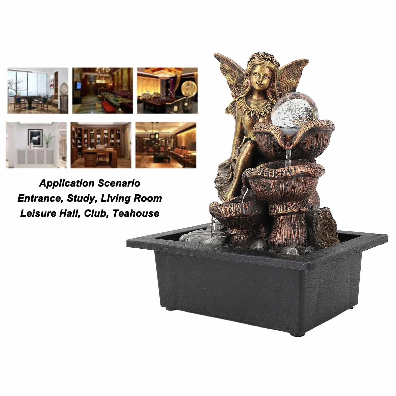Fuente de Mesa Decorativa USB Bomba Silenciosa Luz LED para Sala de Estar, Fuente de Cascada de Escritorio Premium para Relajación