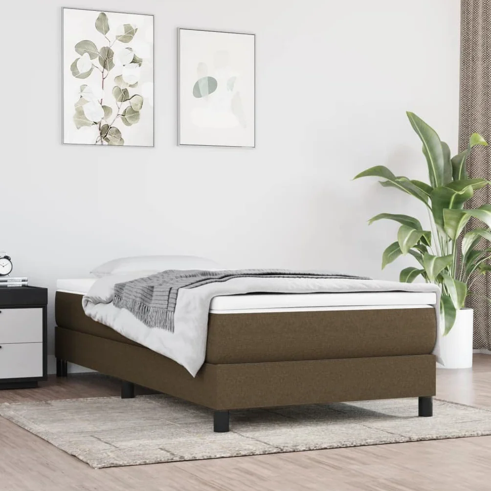 vidaXL Estructura de Cama con Somier, Somier Individual de Listones, Base de Cama Tapizada, Mueble para Dormitorio Hogar, Tela Marrón 90x200 cm