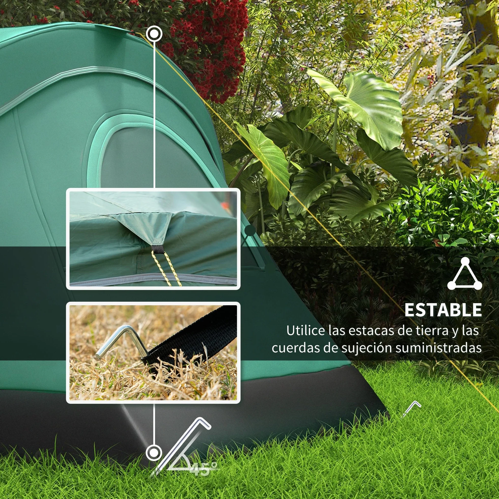 Outsunny Tienda de Campaña Familiar 5 Personas Impermeable 3000mm Túnel 455x220x180 cm