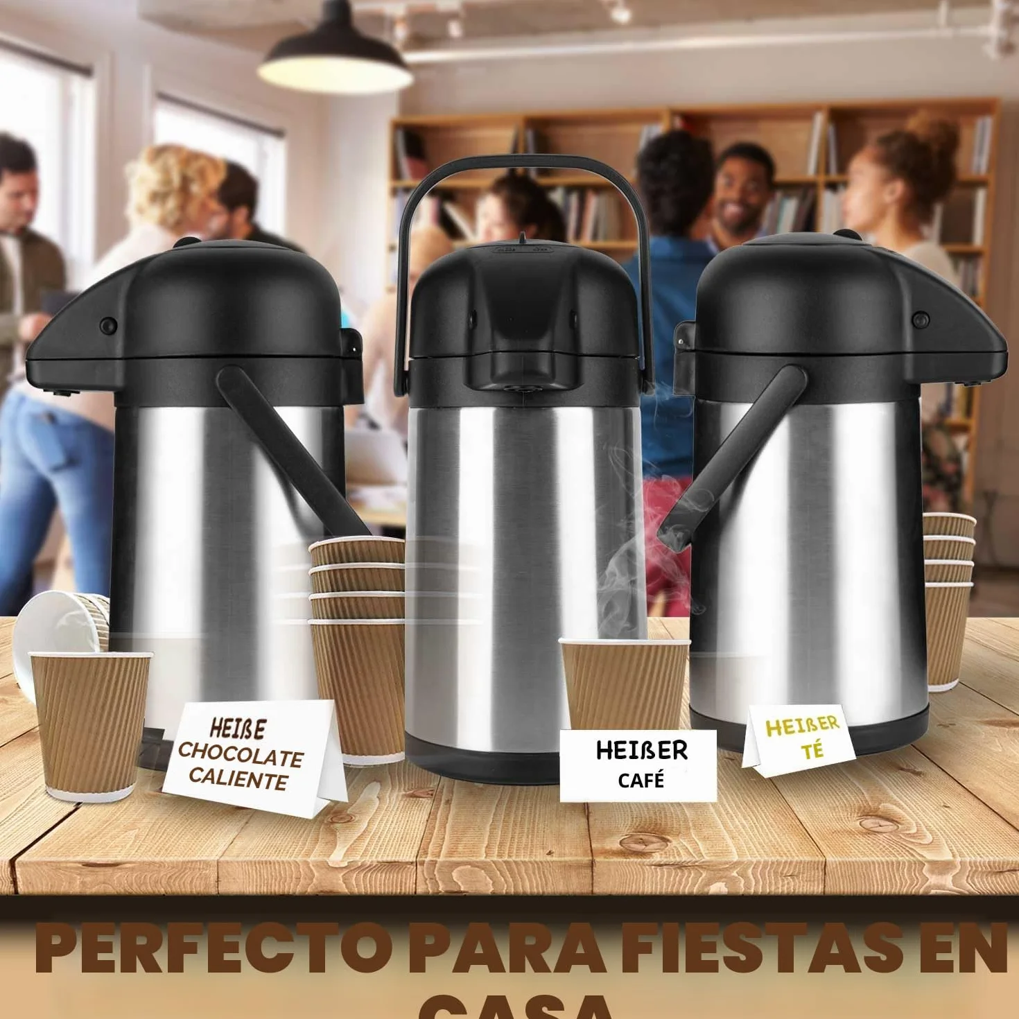 Vondior Airpot Jarra de 1,9 litros – Jarra de café profesional aislada de acero inoxidable, termo, dispensador de bebidas térmicas, adecuado para bebidas de fiesta