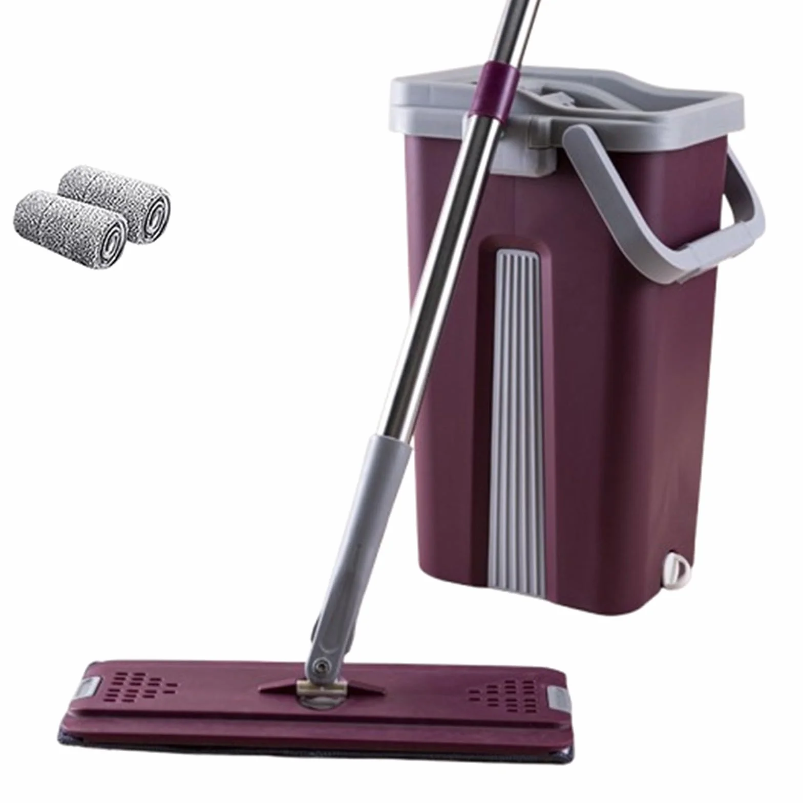 Juego de fregona y cubo escurridor de microfibra, fregona giratoria de 360°, sistema de limpieza de suelo manos libres, diseño compacto y ligero