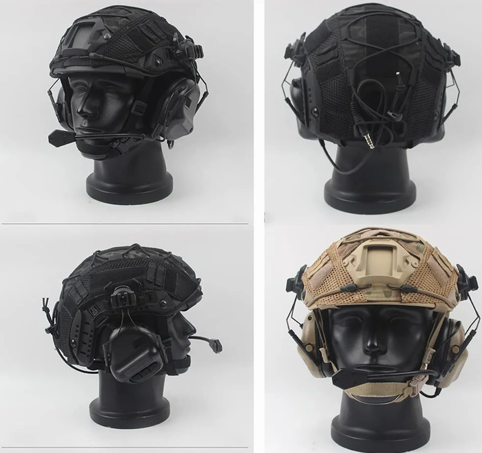 Juego De Casco Fast Táctico Militar, Equipo Casco Protección Paintball CS con Auriculares Tácticos Y Cubierta De Casco, para Caza Al Aire Libre Airsoft Paintball