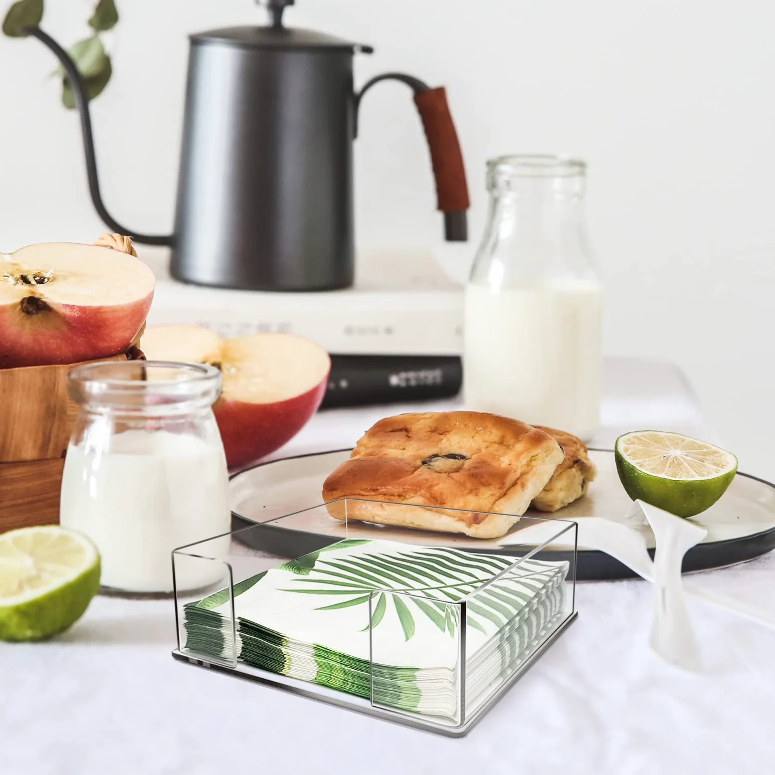 Servilletero de cóctel acrílico, soporte transparente para servilletas de almuerzo, para mesa, 7 x 7 pulgadas